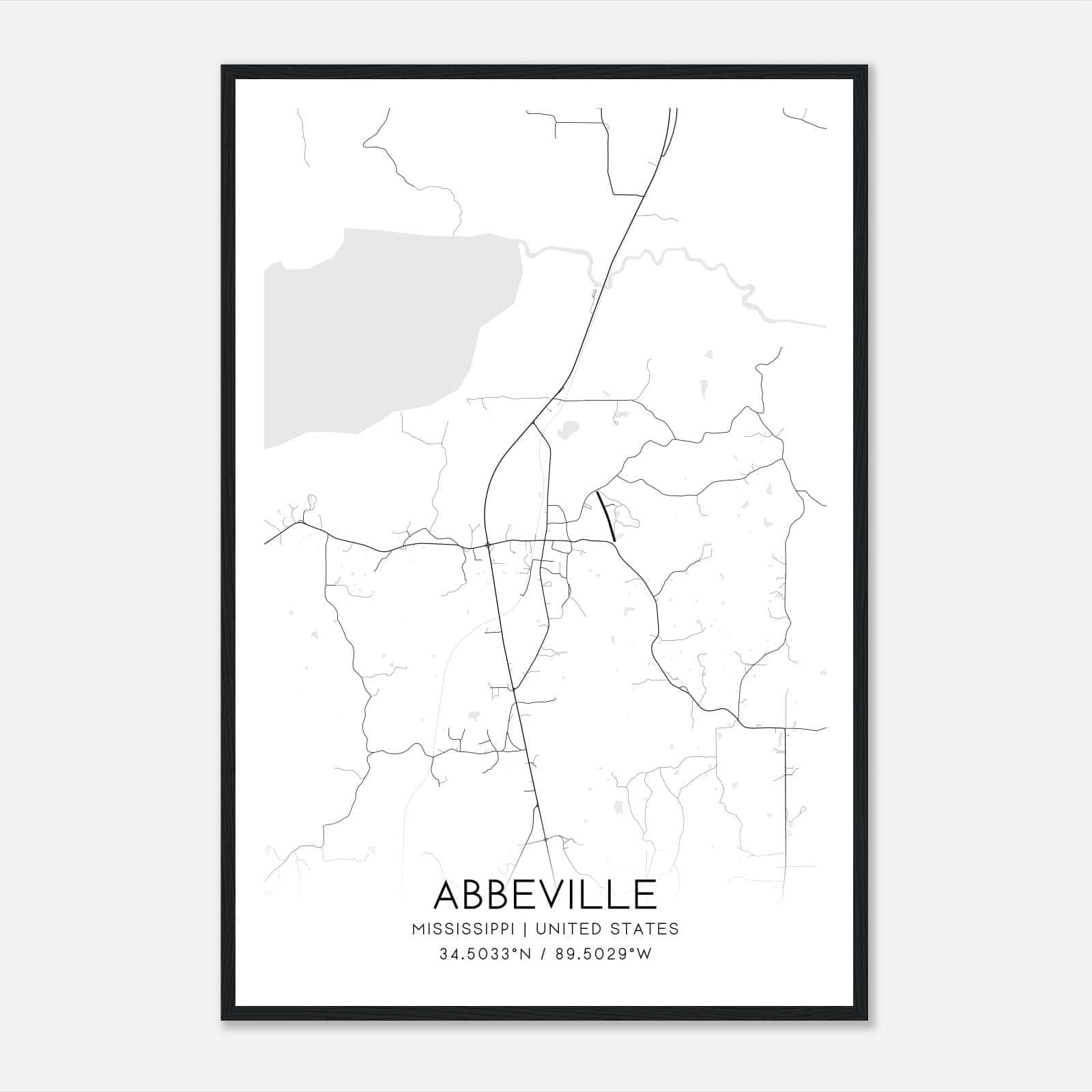 Abbeville Mississippi Map Poster, Modern Home Decor Wall Art Print