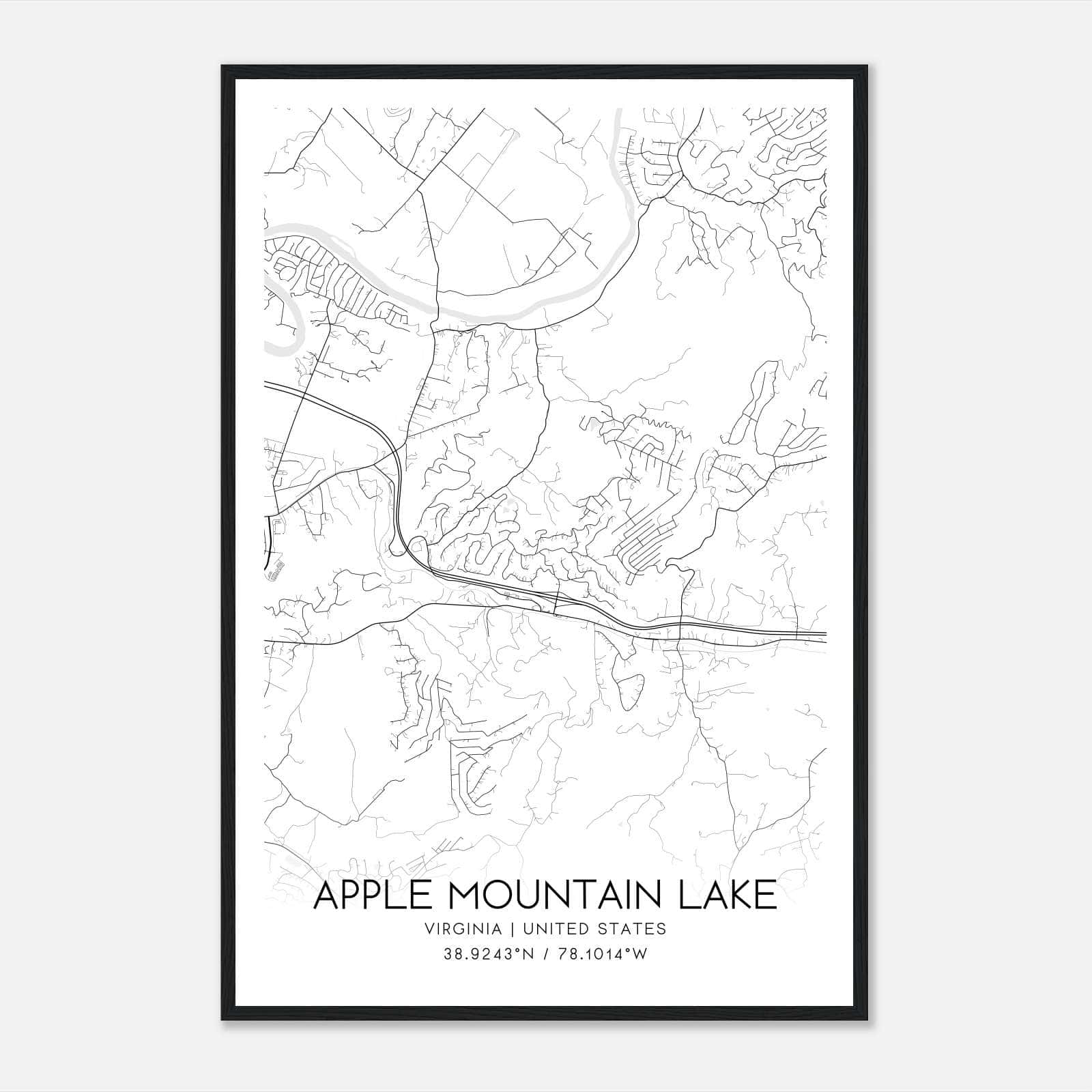 Apple Mountain Lake Virginia Map Poster, Modern Home Decor Wall Art Print Apple Mountain Lake Virginia Map Poster, Modern Home Decor Wall Art Print