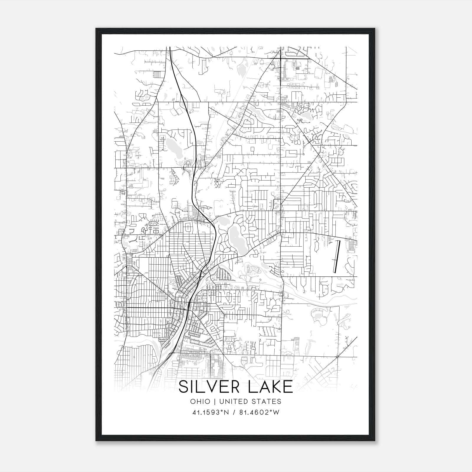 Silver Lake Ohio Map Poster, Modern Home Decor Wall Art Print Silver Lake Ohio Map Poster, Modern Home Decor Wall Art Print