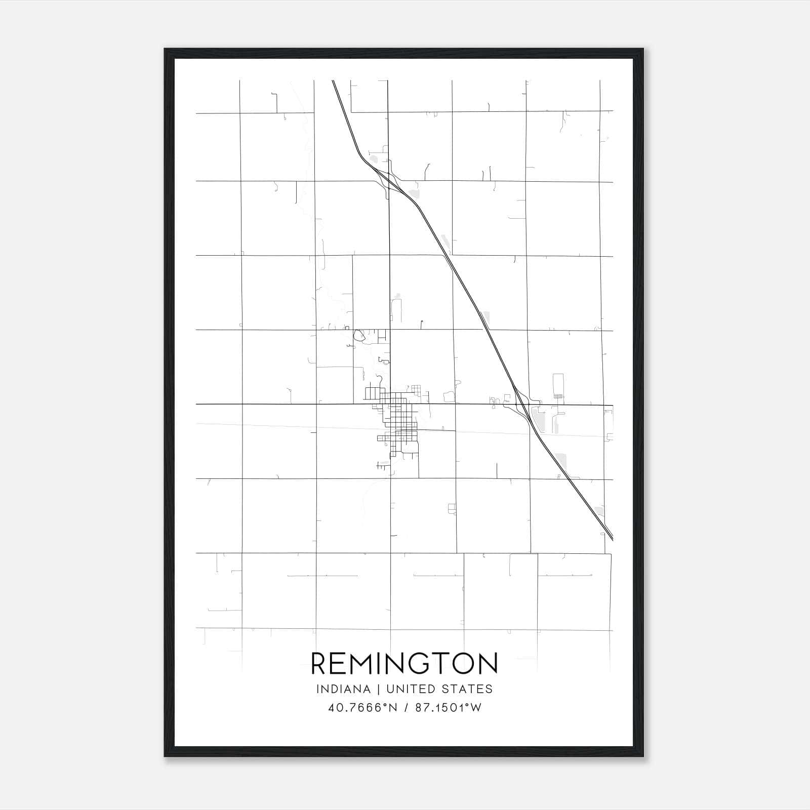 Remington Indiana Map Poster, Modern Home Decor Wall Art Print Remington Indiana Map Poster, Modern Home Decor Wall Art Print