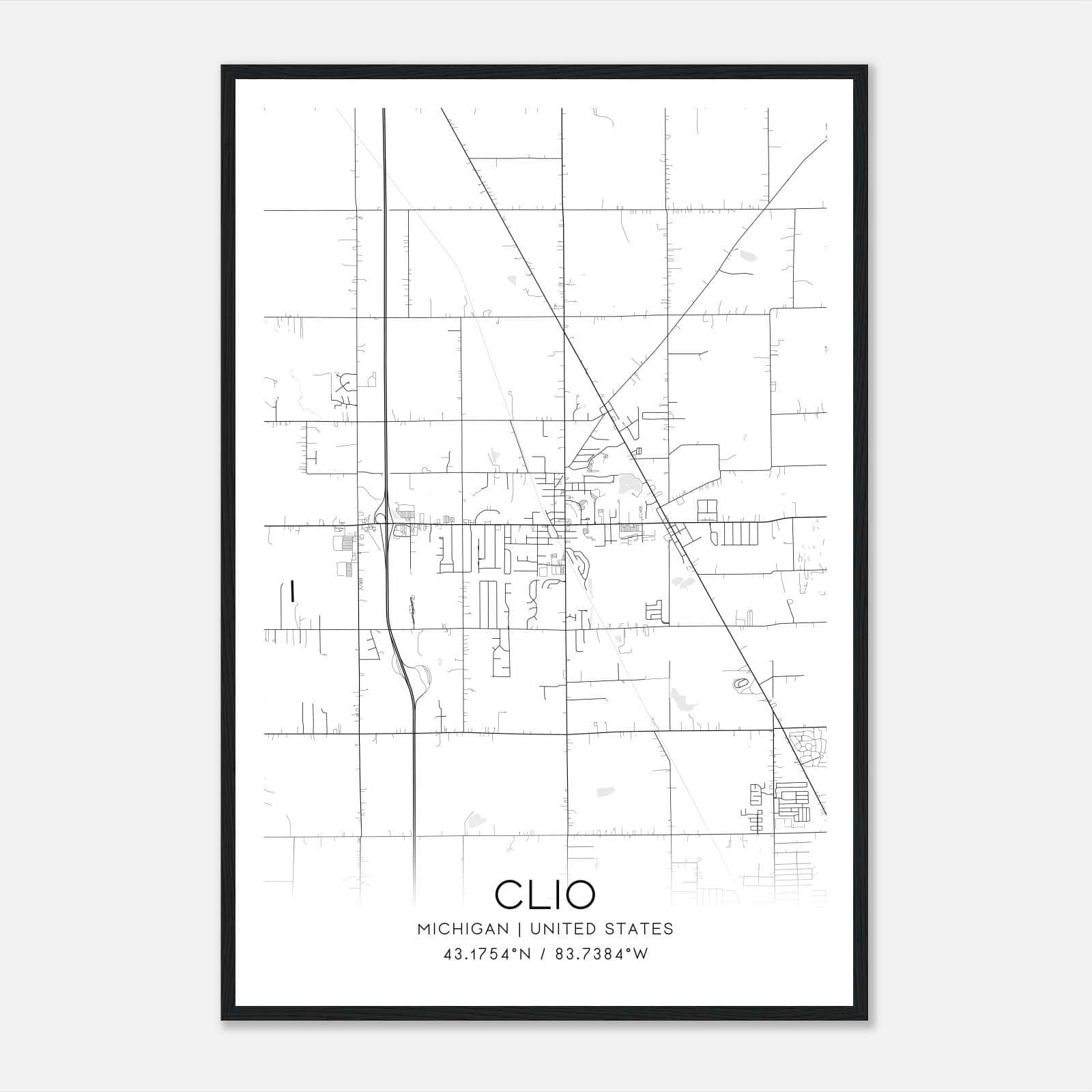 Clio Michigan Map Poster, Modern Home Decor Wall Art Print Clio Michigan Map Poster, Modern Home Decor Wall Art Print