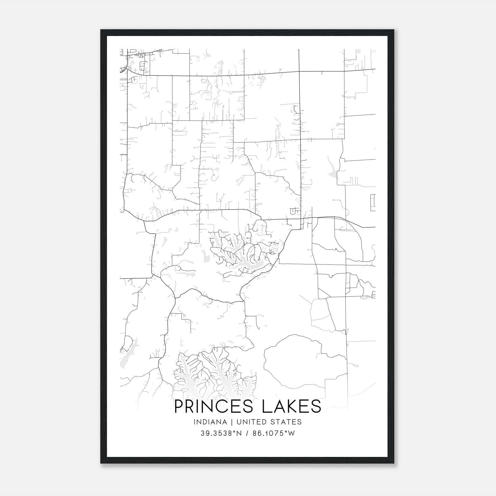 Princes Lakes Indiana Map Poster, Modern Home Decor Wall Art Print Princes Lakes Indiana Map Poster, Modern Home Decor Wall Art Print