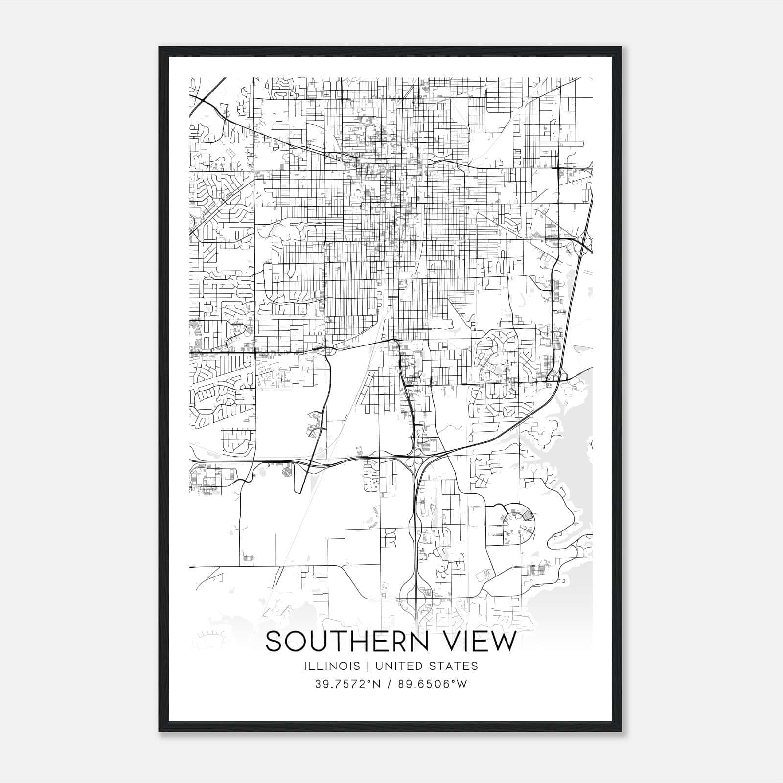 Southern View Illinois Map Poster, Modern Home Decor Wall Art Print Southern View Illinois Map Poster, Modern Home Decor Wall Art Print