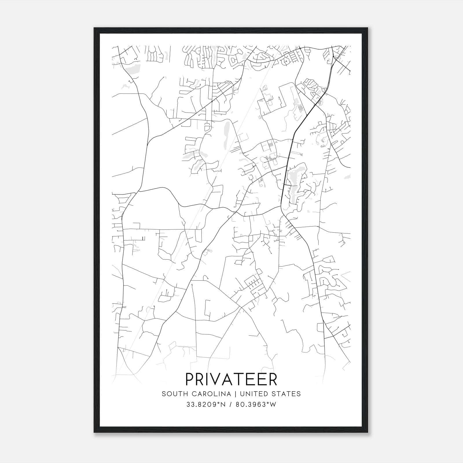 Privateer South Carolina Map Poster, Modern Home Decor Wall Art Print Privateer South Carolina Map Poster, Modern Home Decor Wall Art Print