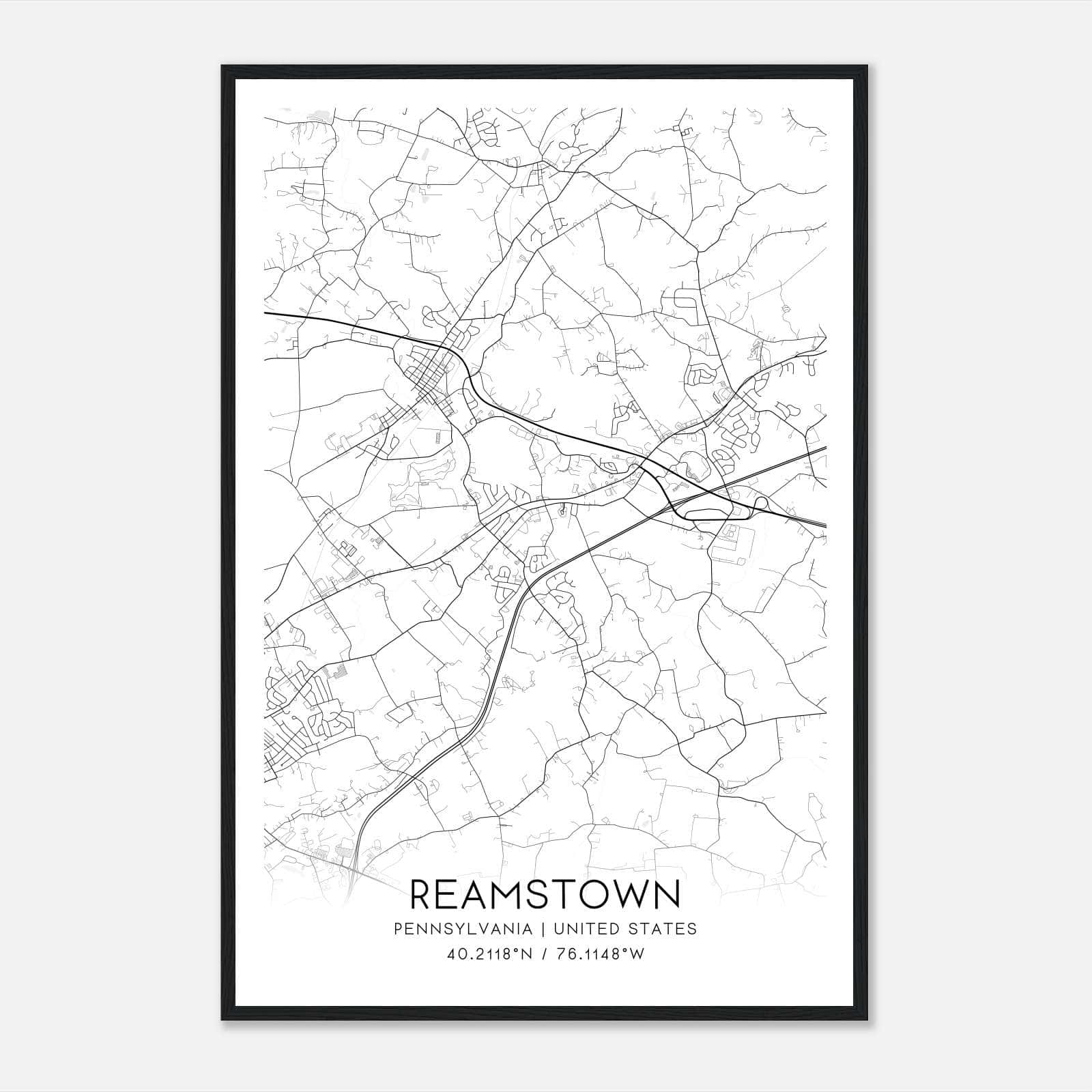 Reamstown Pennsylvania Map Poster, Modern Home Decor Wall Art Print Reamstown Pennsylvania Map Poster, Modern Home Decor Wall Art Print
