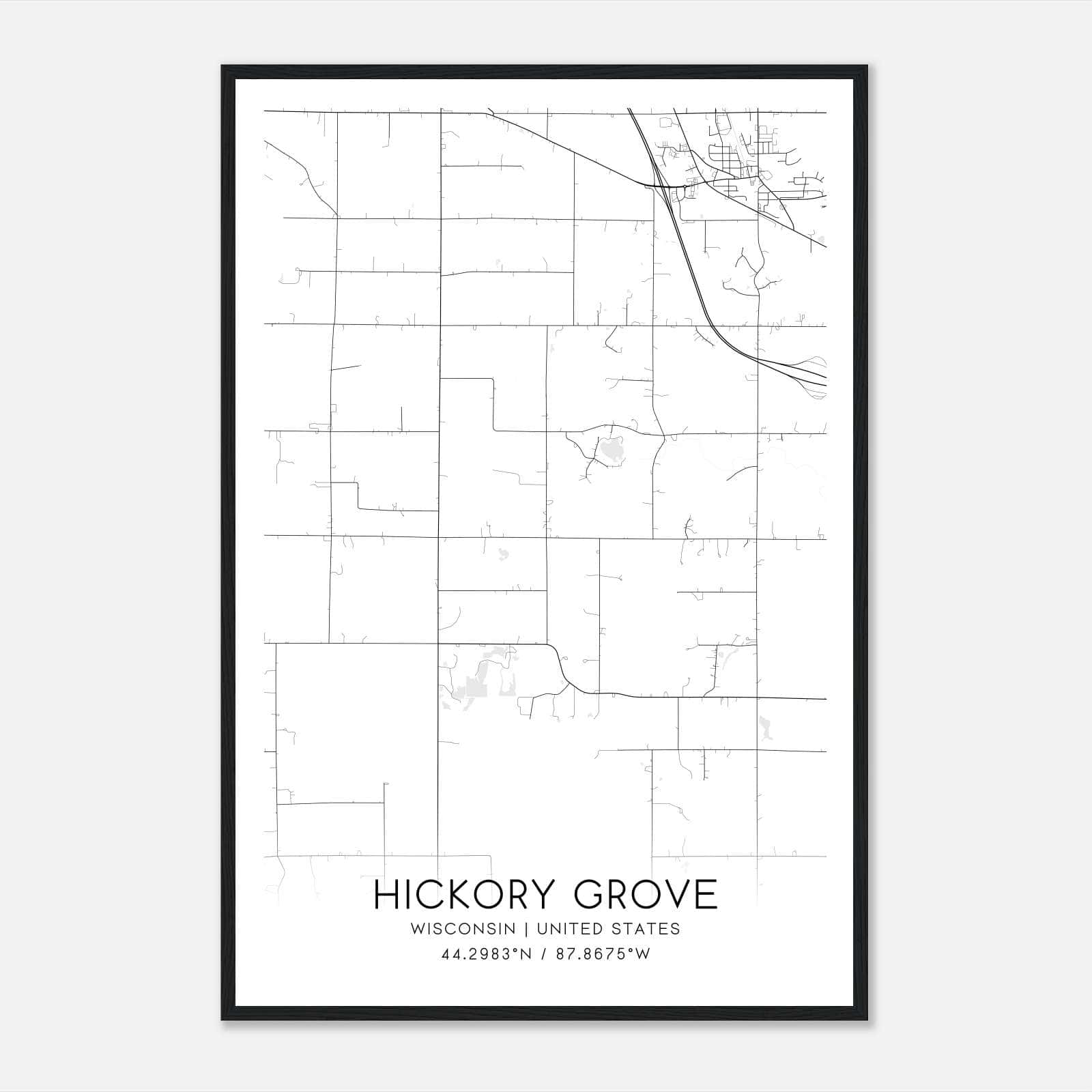 Hickory Grove Wisconsin Map Poster, Modern Home Decor Wall Art Print Hickory Grove Wisconsin Map Poster, Modern Home Decor Wall Art Print
