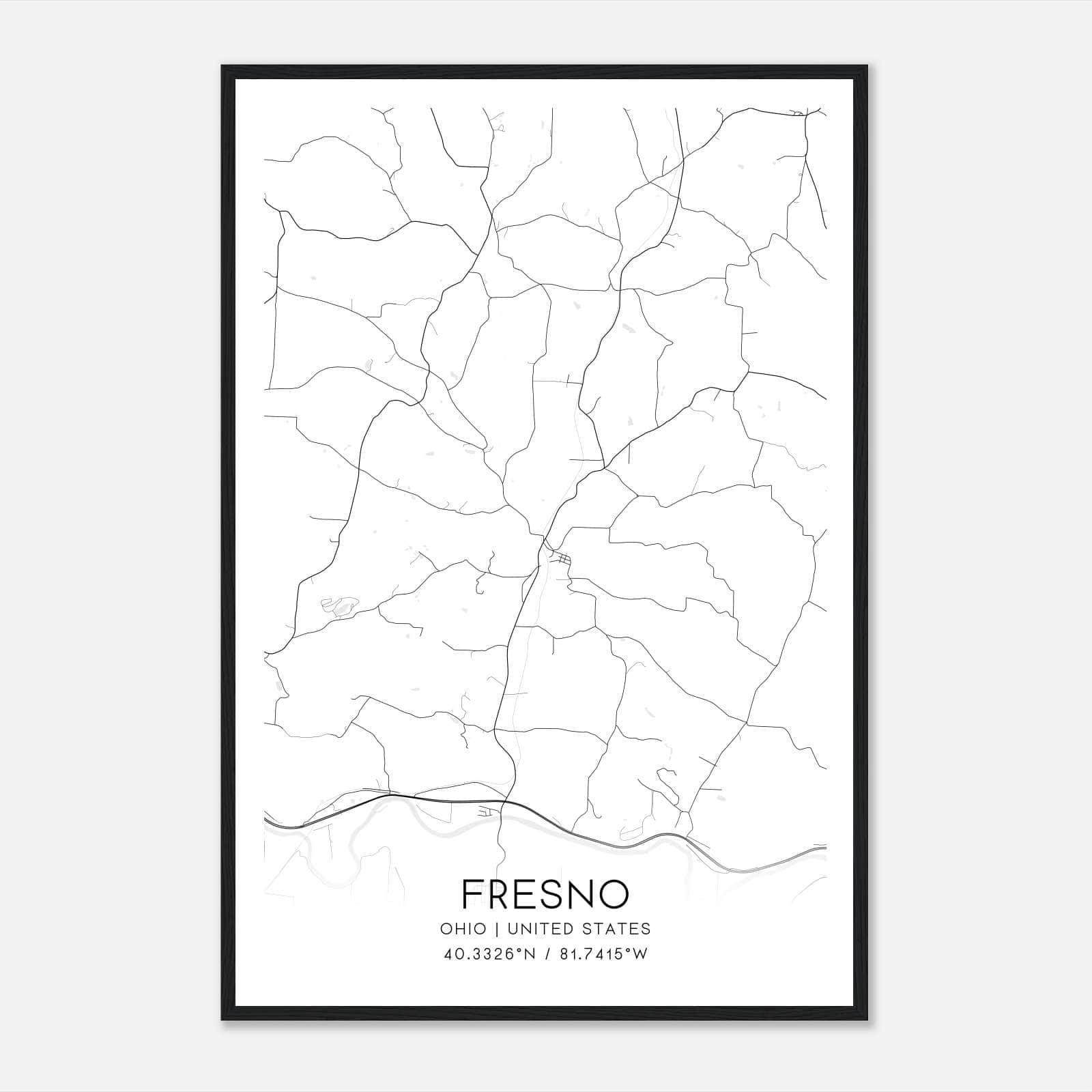 Fresno Ohio Map Poster, Modern Home Decor Wall Art Print Fresno Ohio Map Poster, Modern Home Decor Wall Art Print