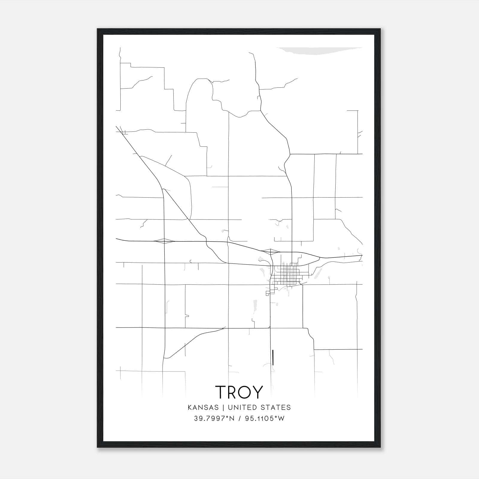 Troy Kansas Map Poster, Modern Home Decor Wall Art Print Troy Kansas Map Poster, Modern Home Decor Wall Art Print