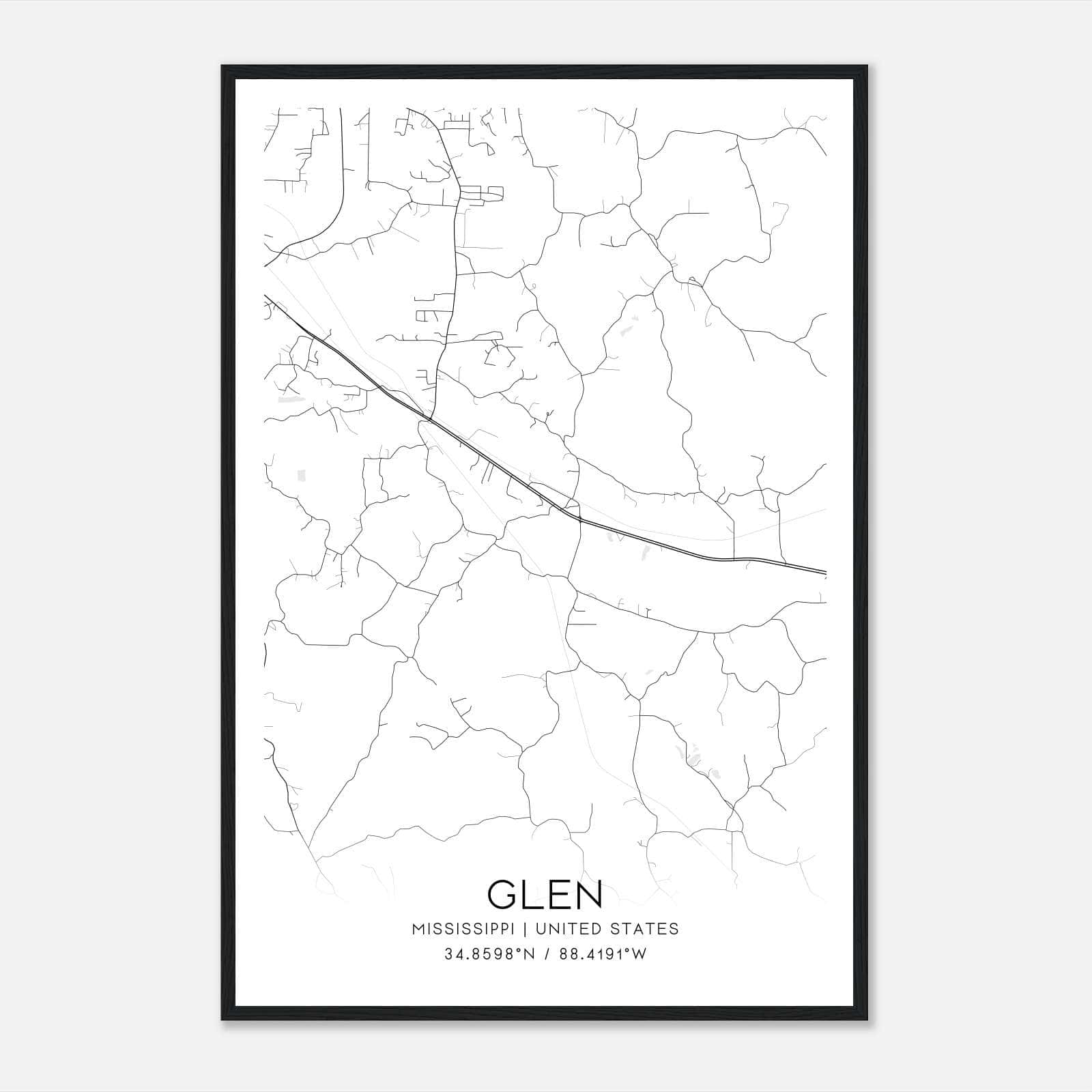 Glen Mississippi Map Poster, Modern Home Decor Wall Art Print Glen Mississippi Map Poster, Modern Home Decor Wall Art Print