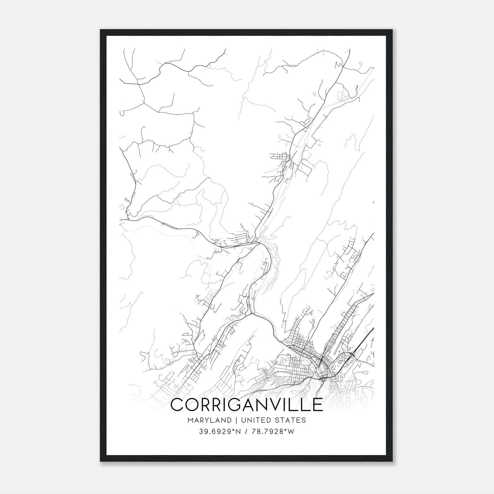 Corriganville Maryland Map Poster, Modern Home Decor Wall Art Print Corriganville Maryland Map Poster, Modern Home Decor Wall Art Print