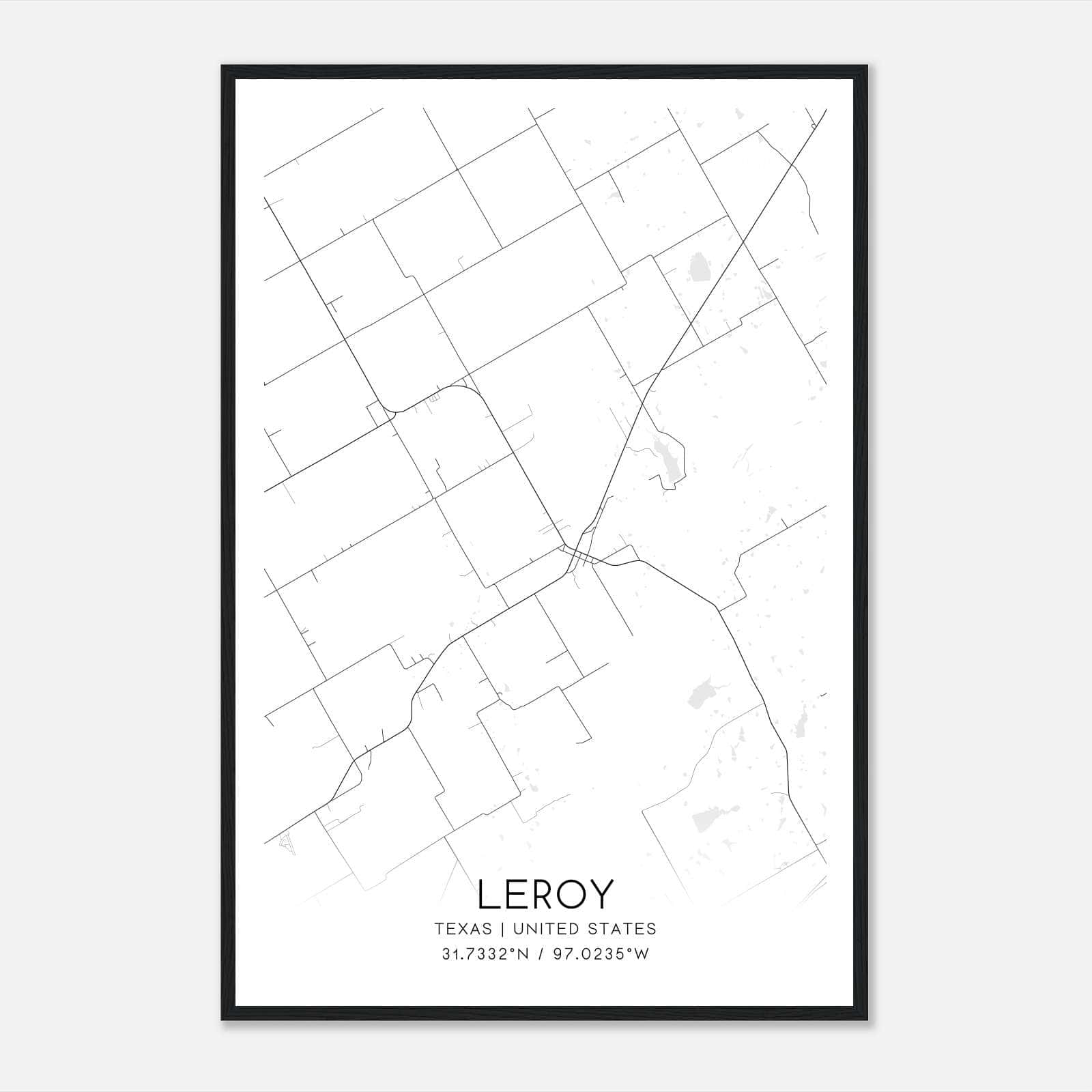 Leroy Texas Map Poster, Modern Home Decor Wall Art Print Leroy Texas Map Poster, Modern Home Decor Wall Art Print