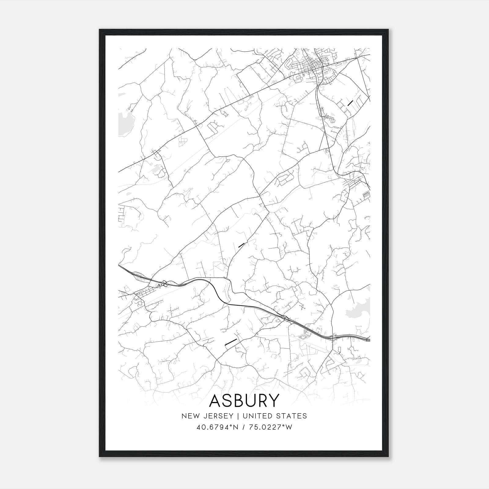 Asbury New Jersey Map Poster, Modern Home Decor Wall Art Print Asbury New Jersey Map Poster, Modern Home Decor Wall Art Print