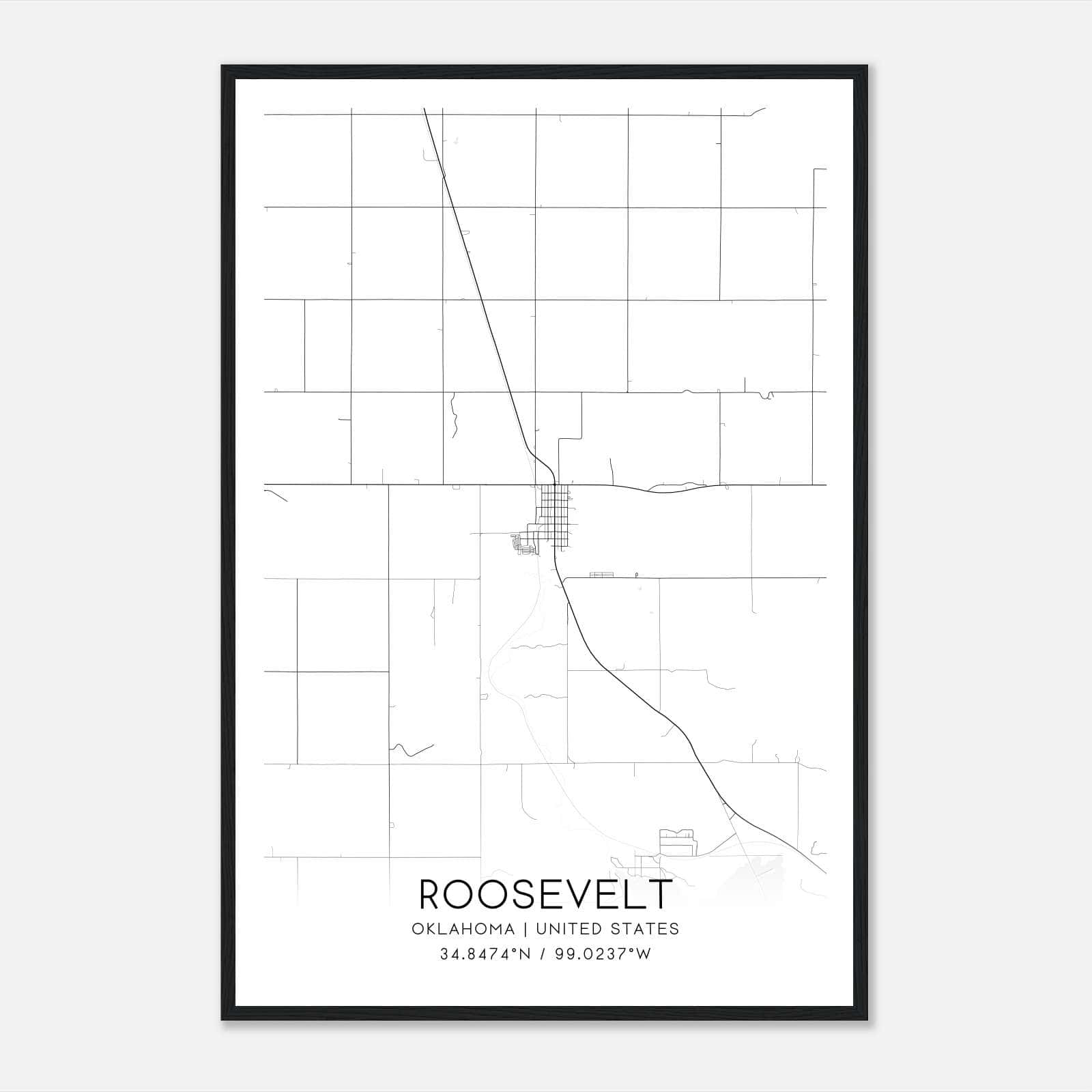 Roosevelt Oklahoma Map Poster, Modern Home Decor Wall Art Print Roosevelt Oklahoma Map Poster, Modern Home Decor Wall Art Print