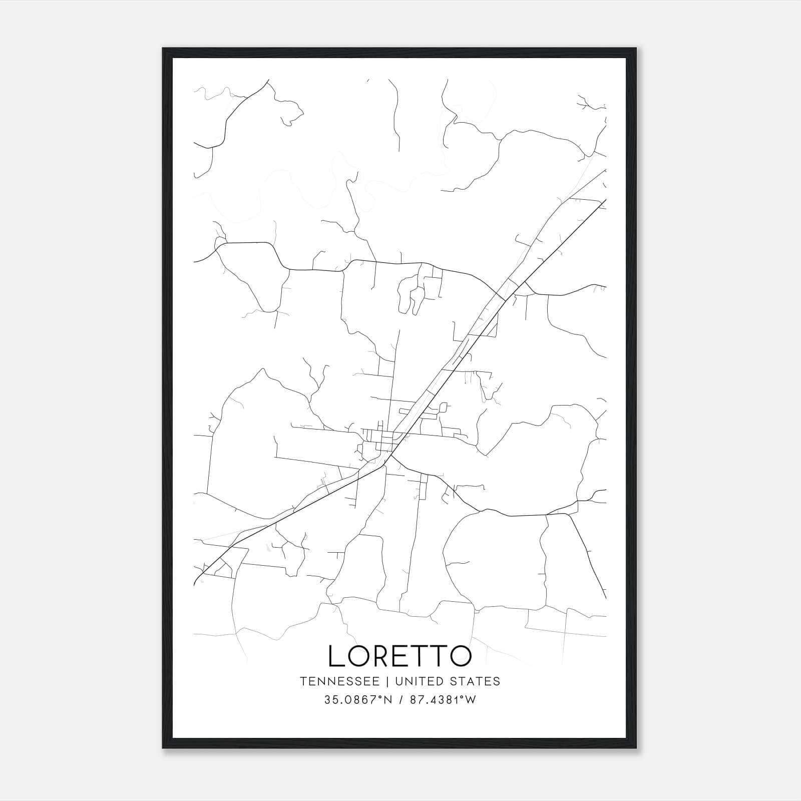 Loretto Tennessee Map Poster, Modern Home Decor Wall Art Print Loretto Tennessee Map Poster, Modern Home Decor Wall Art Print