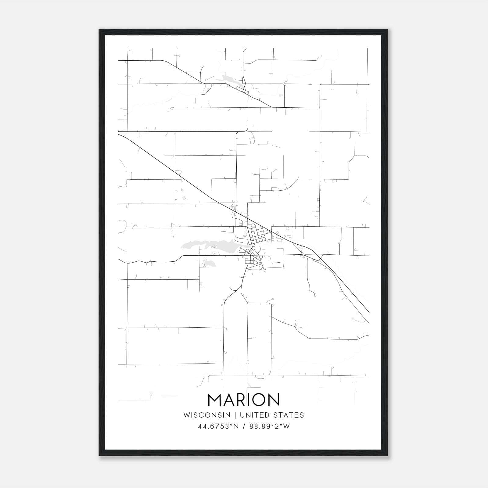 Marion Wisconsin Map Poster, Modern Home Decor Wall Art Print Marion Wisconsin Map Poster, Modern Home Decor Wall Art Print