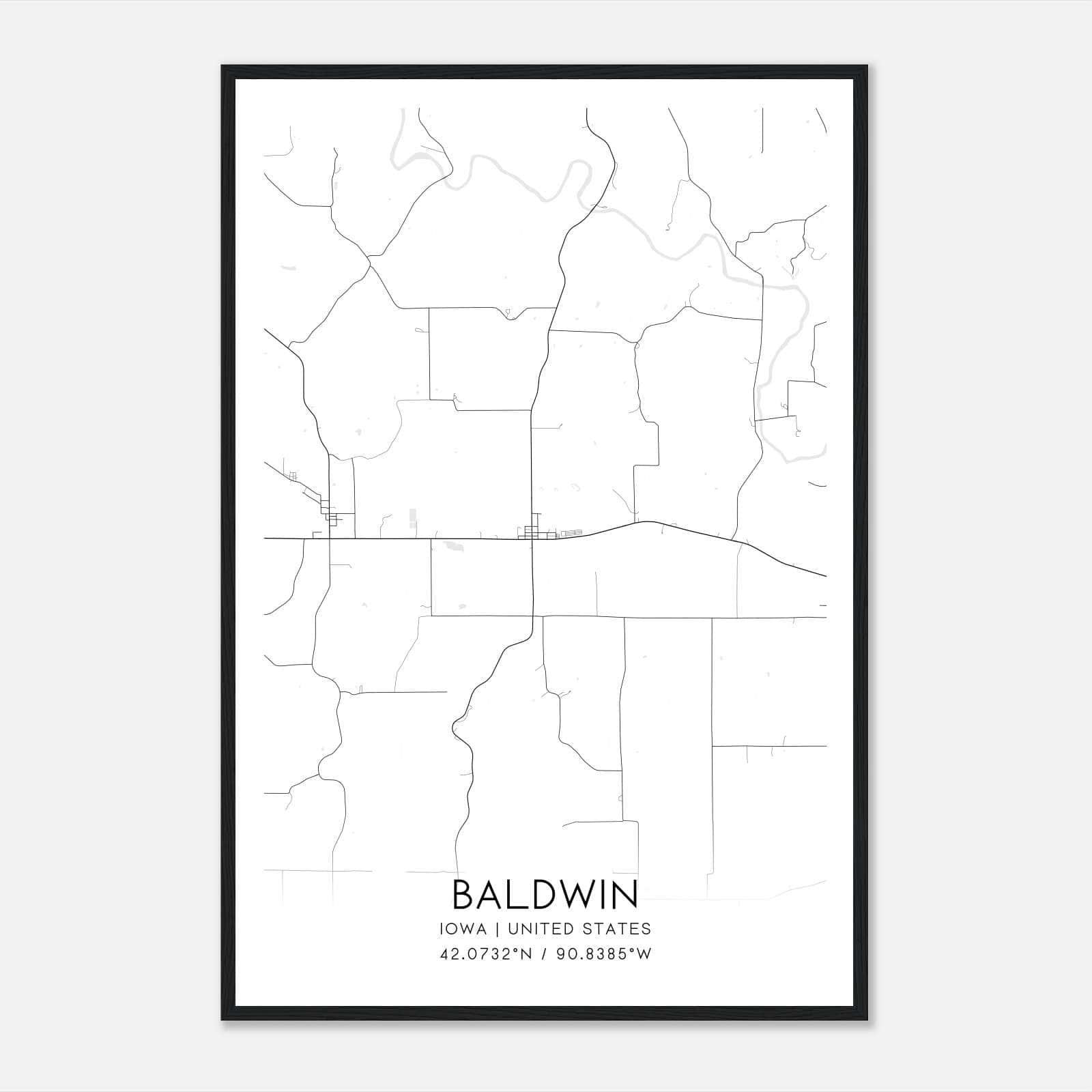 Baldwin Iowa Map Poster, Modern Home Decor Wall Art Print Baldwin Iowa Map Poster, Modern Home Decor Wall Art Print