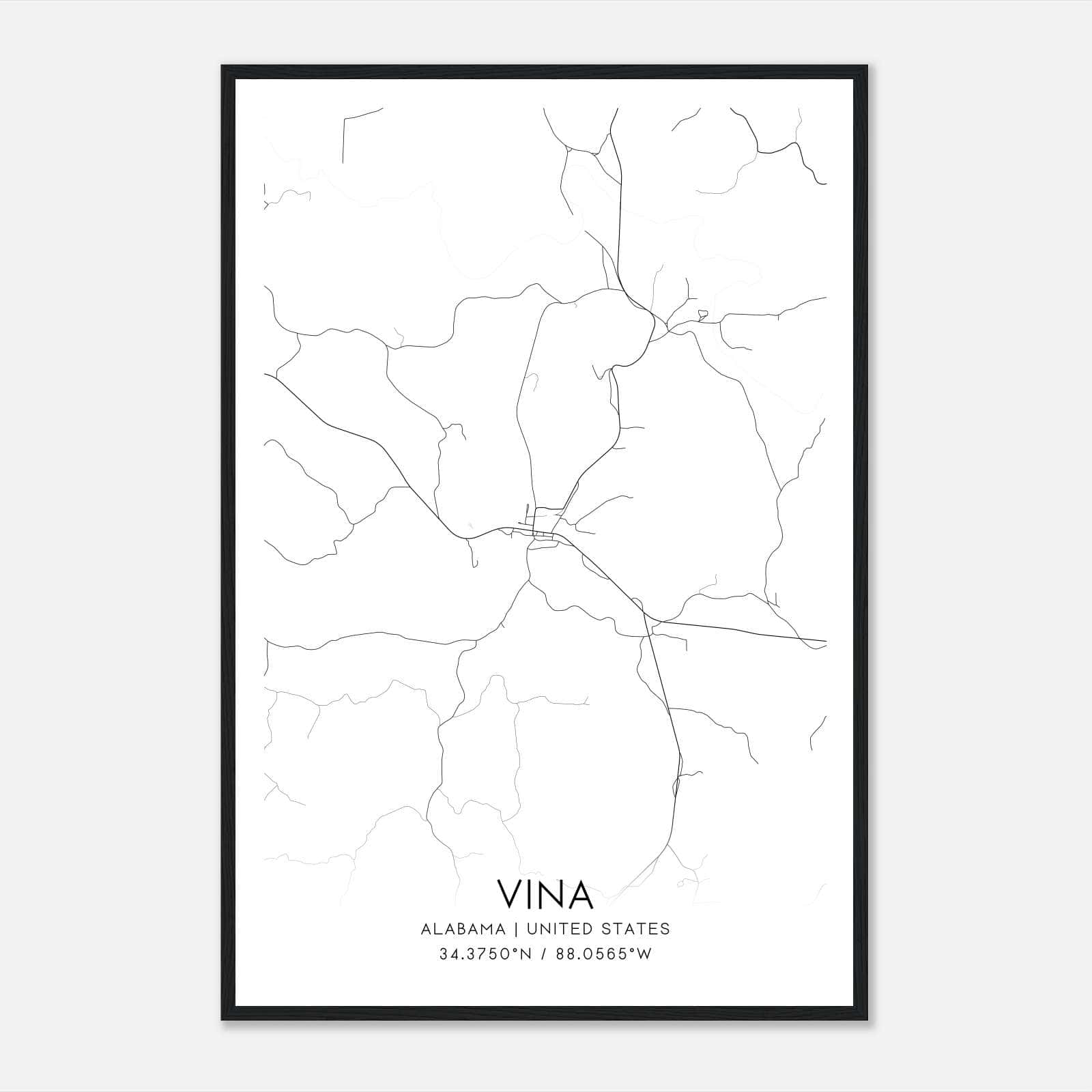 Vina Alabama Map Poster, Modern Home Decor Wall Art Print Vina Alabama Map Poster, Modern Home Decor Wall Art Print