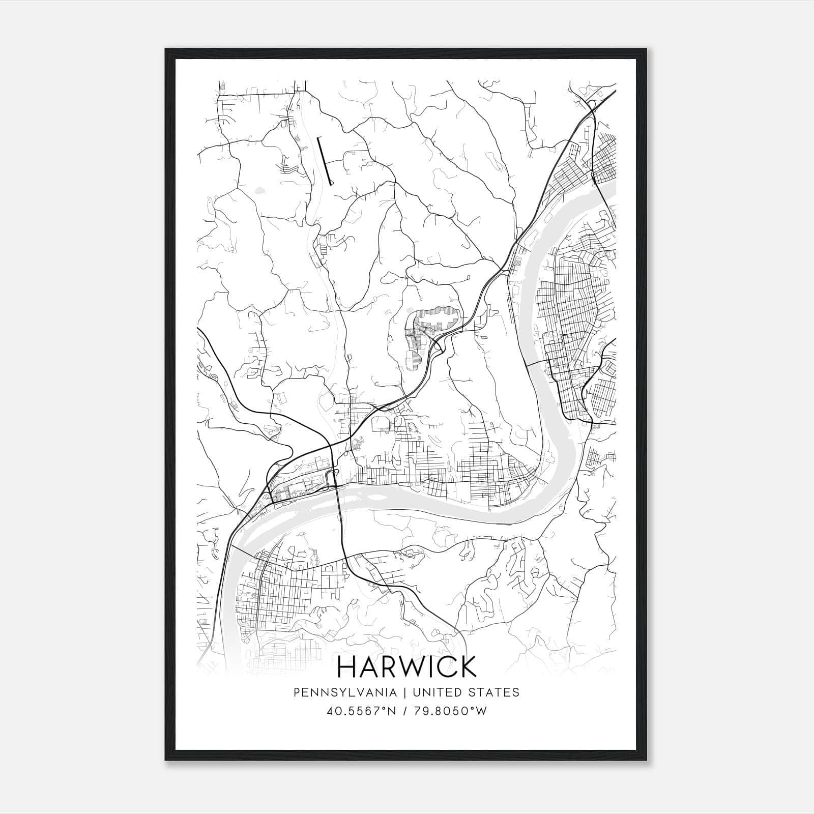 Harwick Pennsylvania Map Poster, Modern Home Decor Wall Art Print Harwick Pennsylvania Map Poster, Modern Home Decor Wall Art Print