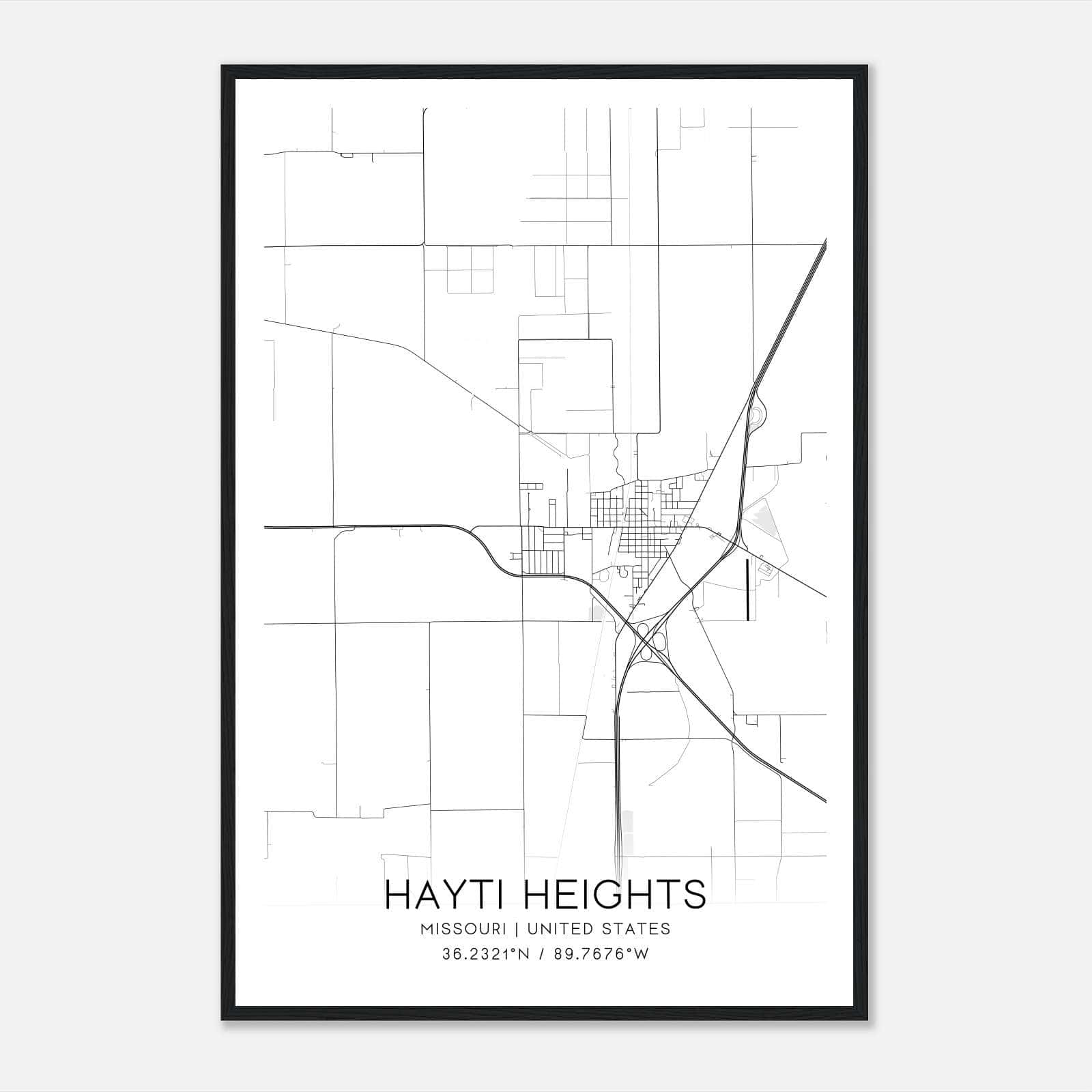 Hayti Heights Missouri Map Poster, Modern Home Decor Wall Art Print Hayti Heights Missouri Map Poster, Modern Home Decor Wall Art Print
