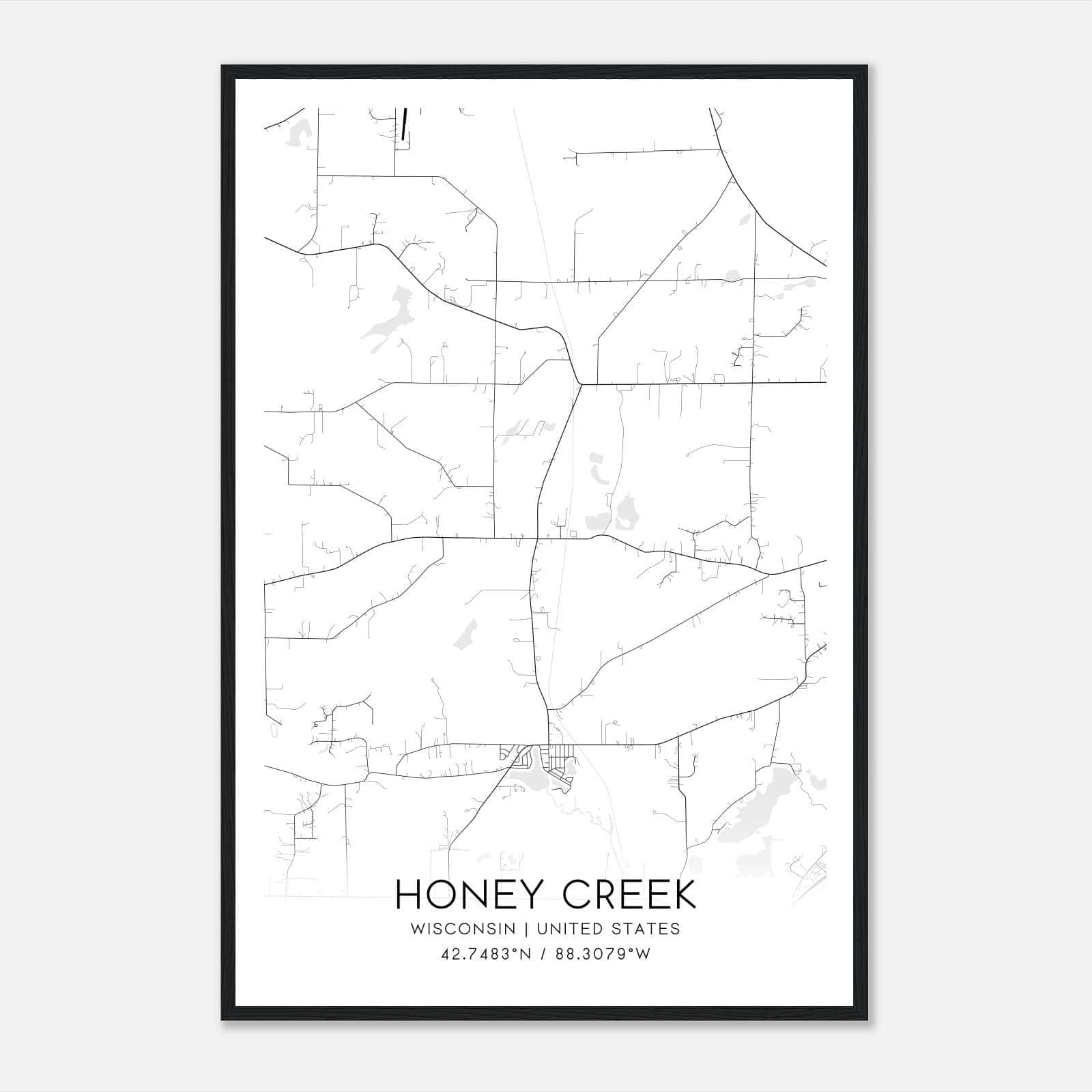 Honey Creek Wisconsin Map Poster, Modern Home Decor Wall Art Print Honey Creek Wisconsin Map Poster, Modern Home Decor Wall Art Print