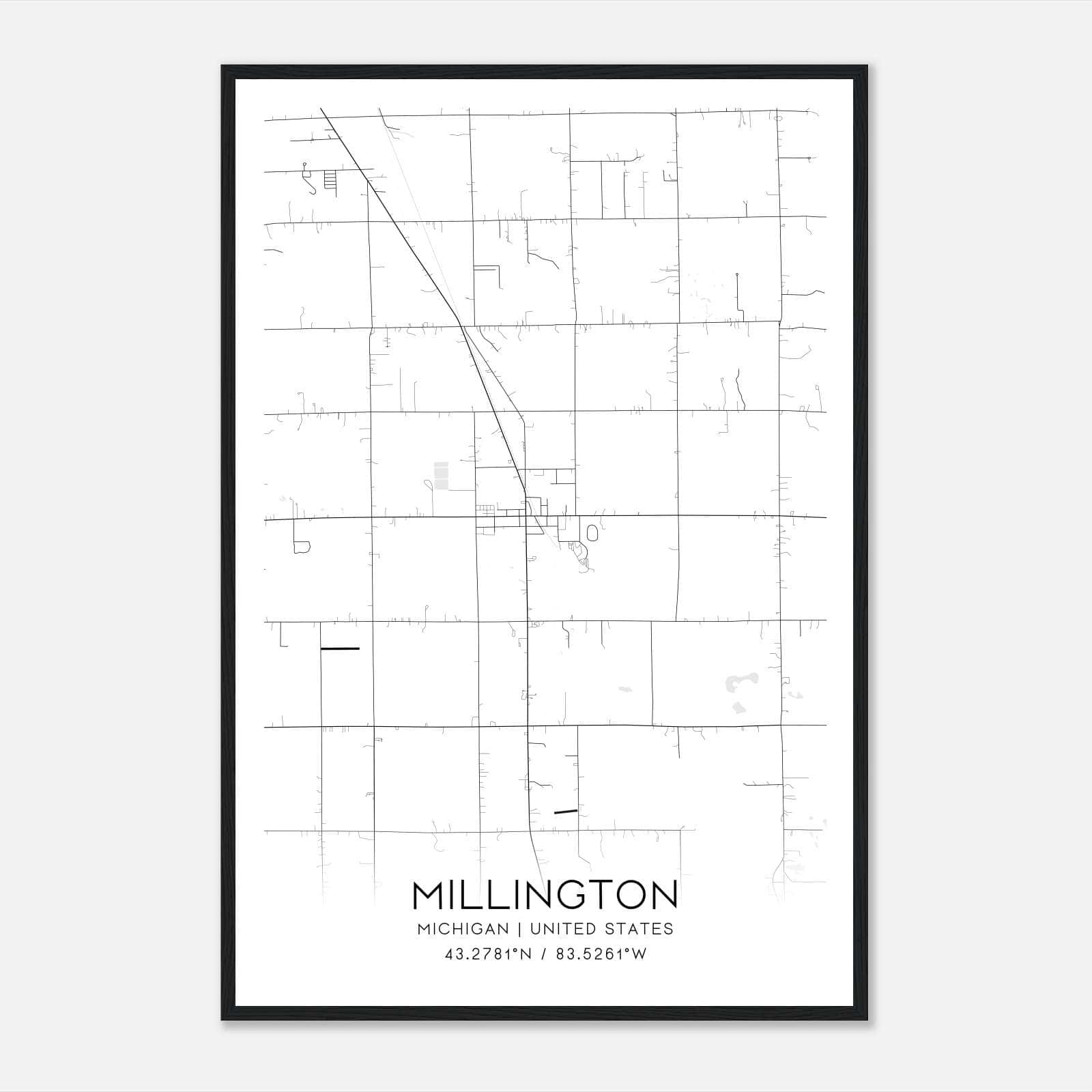 Millington Michigan Map Poster, Modern Home Decor Wall Art Print Millington Michigan Map Poster, Modern Home Decor Wall Art Print