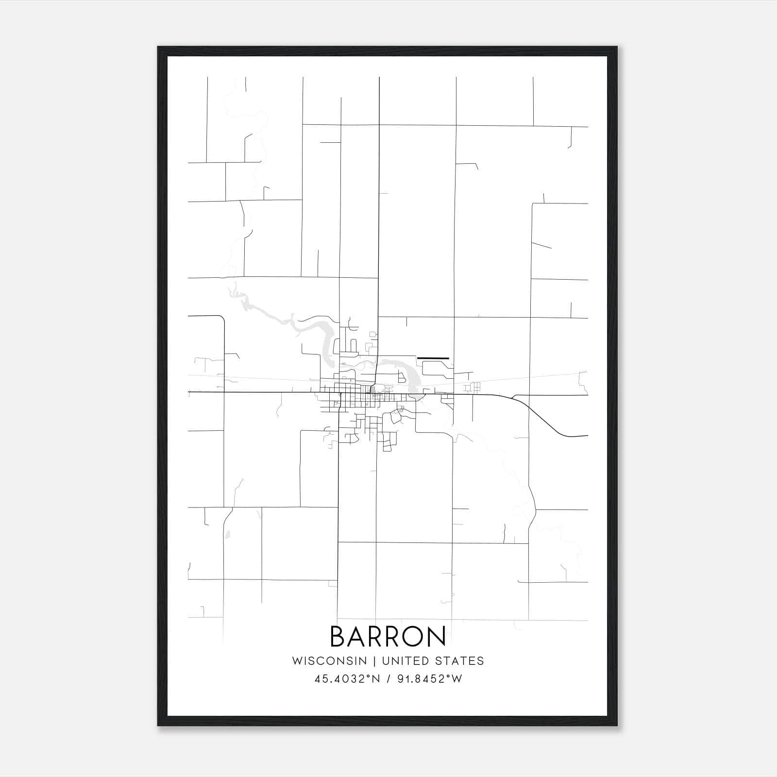 Barron Wisconsin Map Poster, Modern Home Decor Wall Art Print Barron Wisconsin Map Poster, Modern Home Decor Wall Art Print