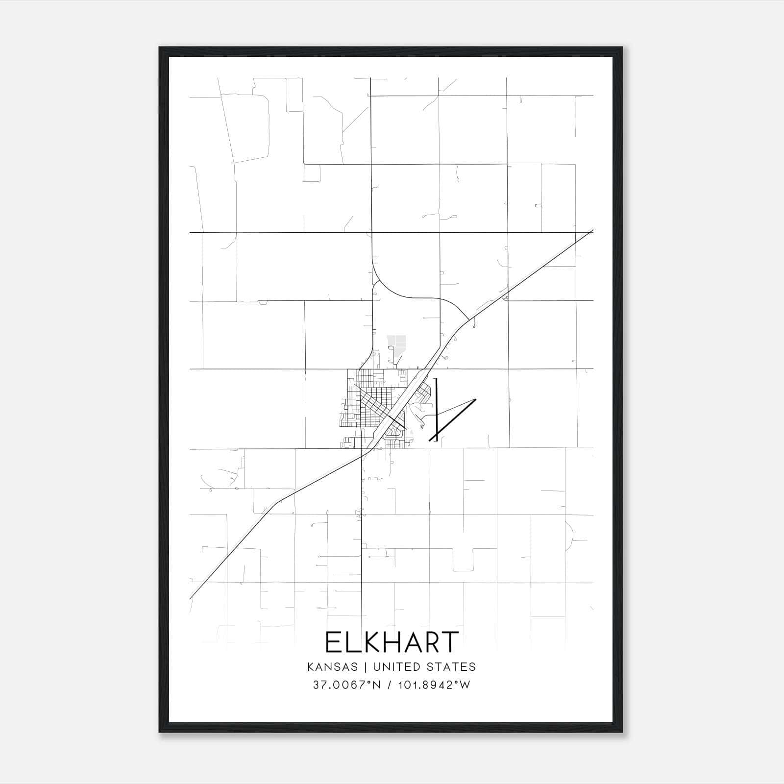 Elkhart Kansas Map Poster, Modern Home Decor Wall Art Print Elkhart Kansas Map Poster, Modern Home Decor Wall Art Print