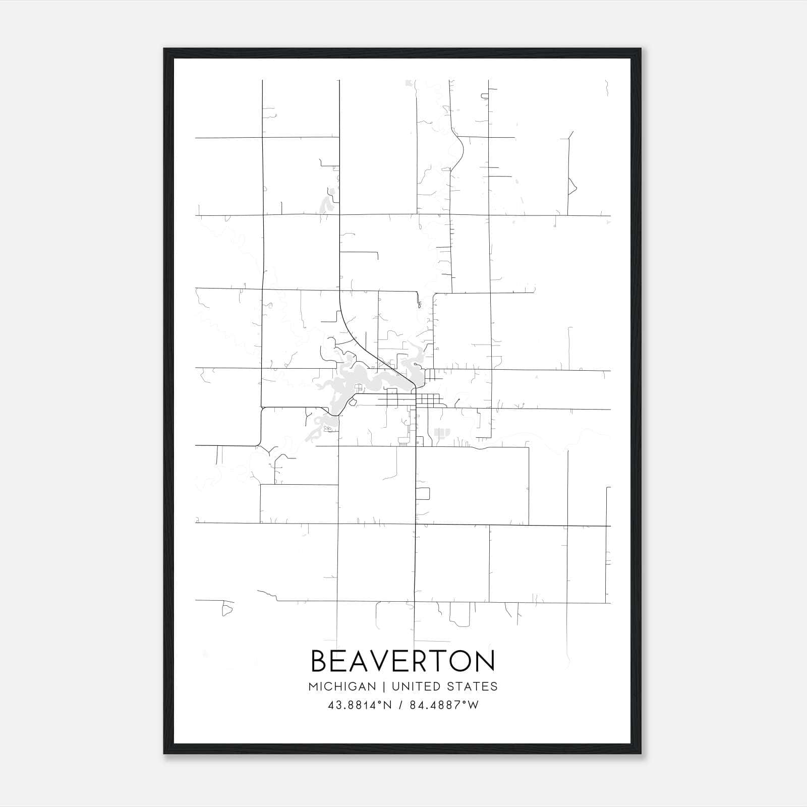 Beaverton Michigan Map Poster, Modern Home Decor Wall Art Print Beaverton Michigan Map Poster, Modern Home Decor Wall Art Print