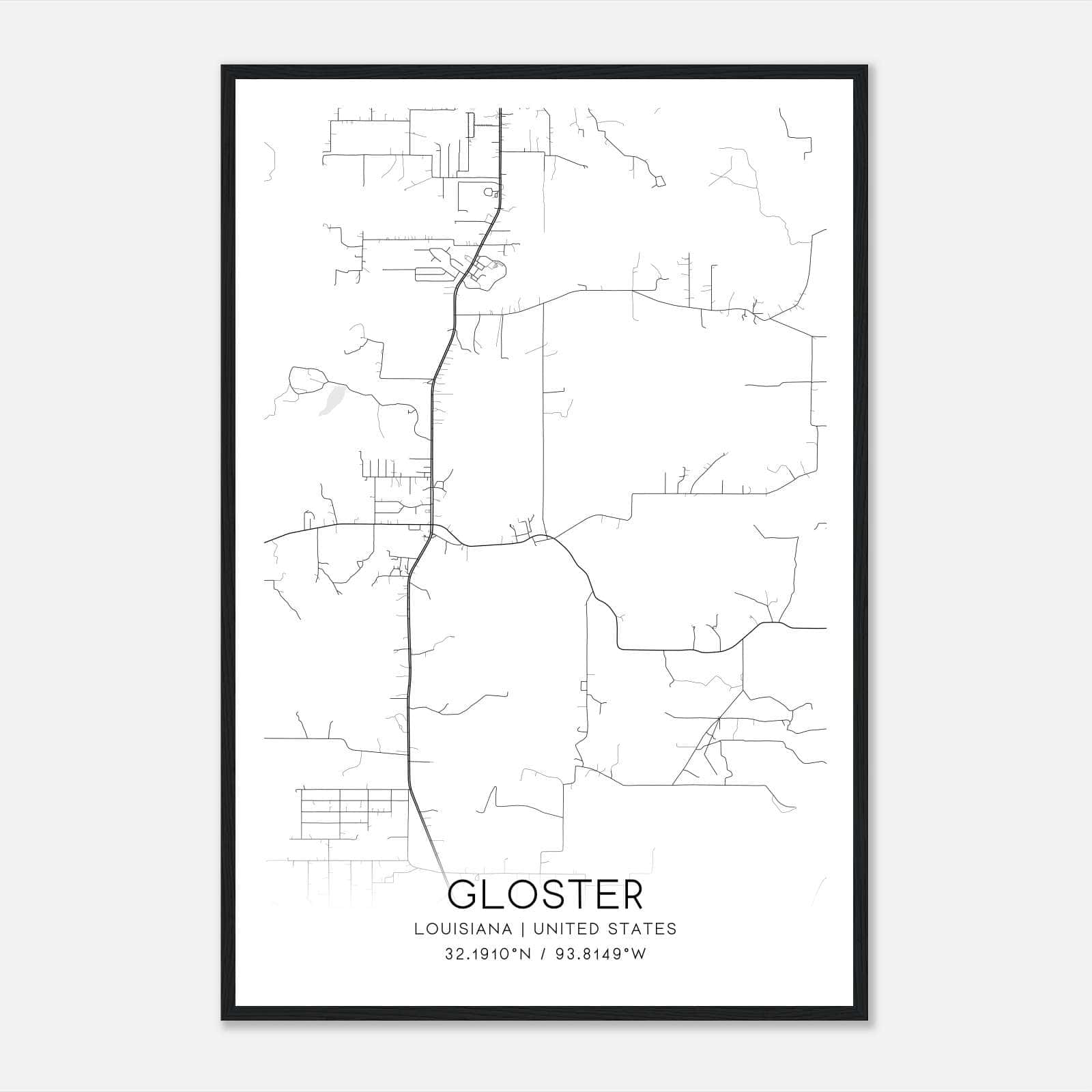 Gloster Louisiana Map Poster, Modern Home Decor Wall Art Print Gloster Louisiana Map Poster, Modern Home Decor Wall Art Print