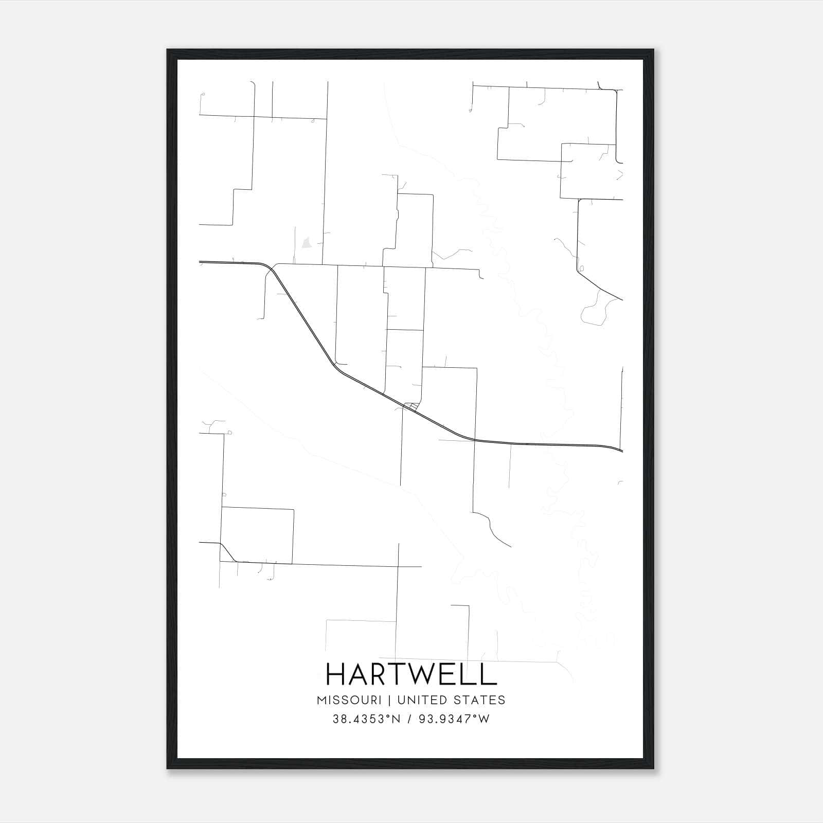 Hartwell Missouri Map Poster, Modern Home Decor Wall Art Print Hartwell Missouri Map Poster, Modern Home Decor Wall Art Print
