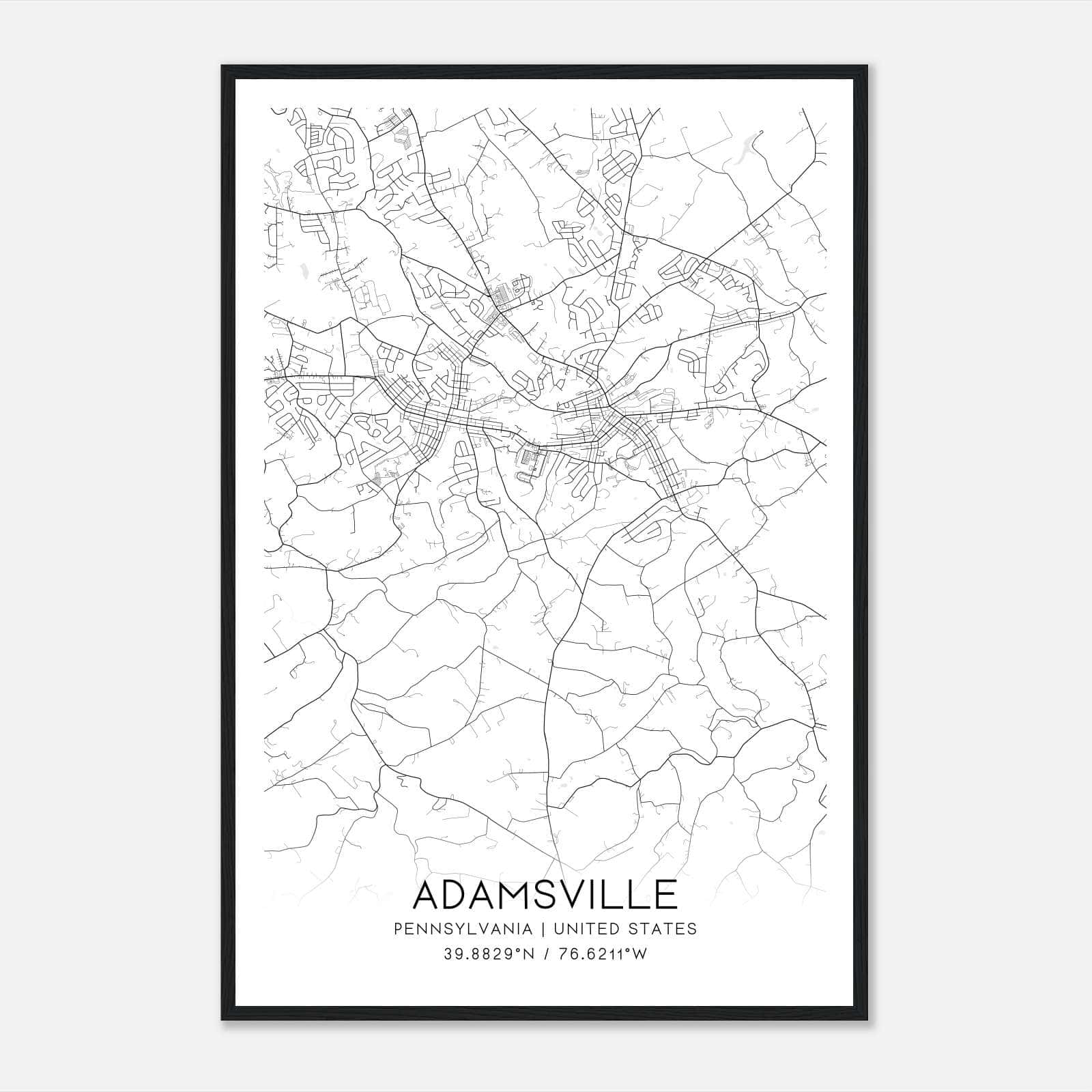 Adamsville Pennsylvania Map Poster, Modern Home Decor Wall Art Print