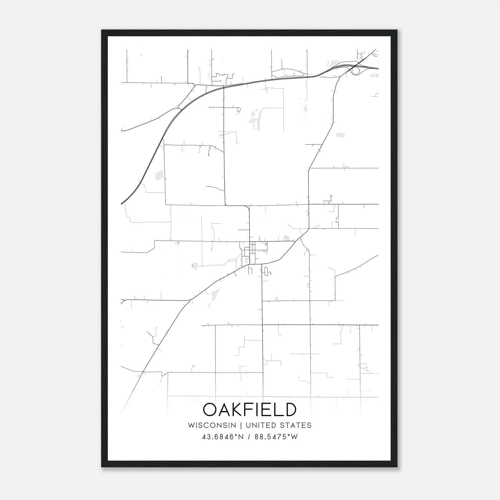Oakfield Wisconsin Map Poster, Modern Home Decor Wall Art Print Oakfield Wisconsin Map Poster, Modern Home Decor Wall Art Print