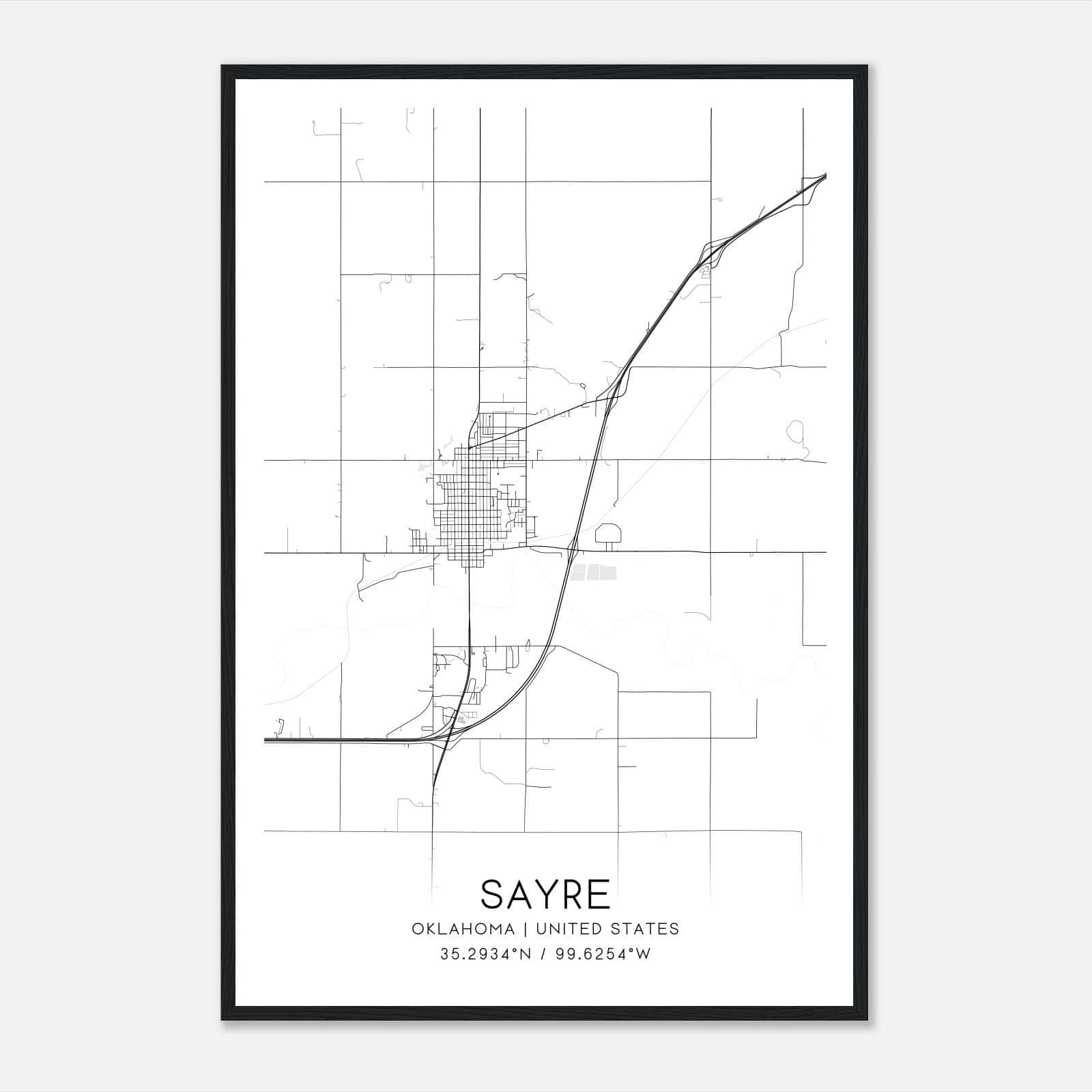 Sayre Oklahoma Map Poster, Modern Home Decor Wall Art Print Sayre Oklahoma Map Poster, Modern Home Decor Wall Art Print