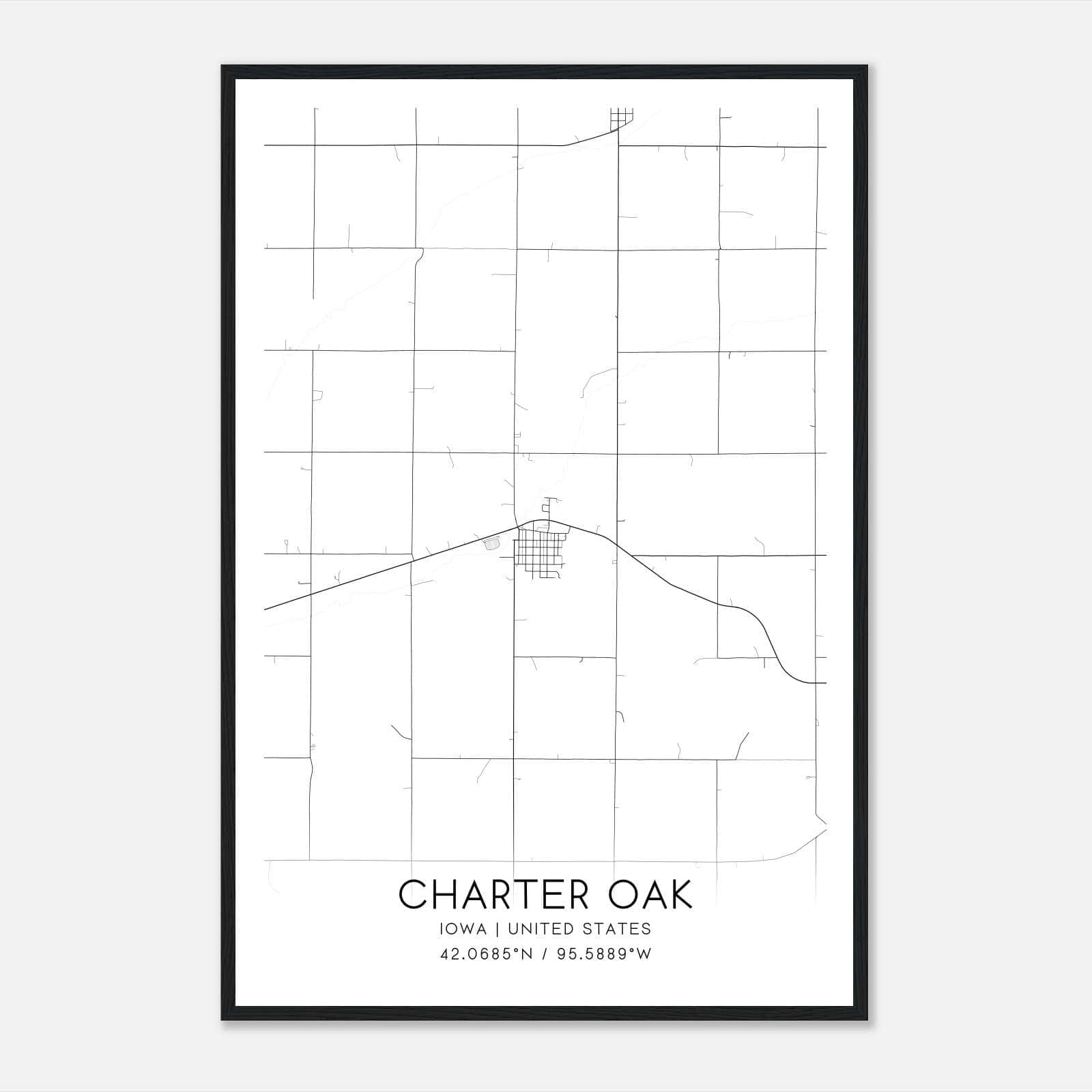 Charter Oak Iowa Map Poster, Modern Home Decor Wall Art Print Charter Oak Iowa Map Poster, Modern Home Decor Wall Art Print