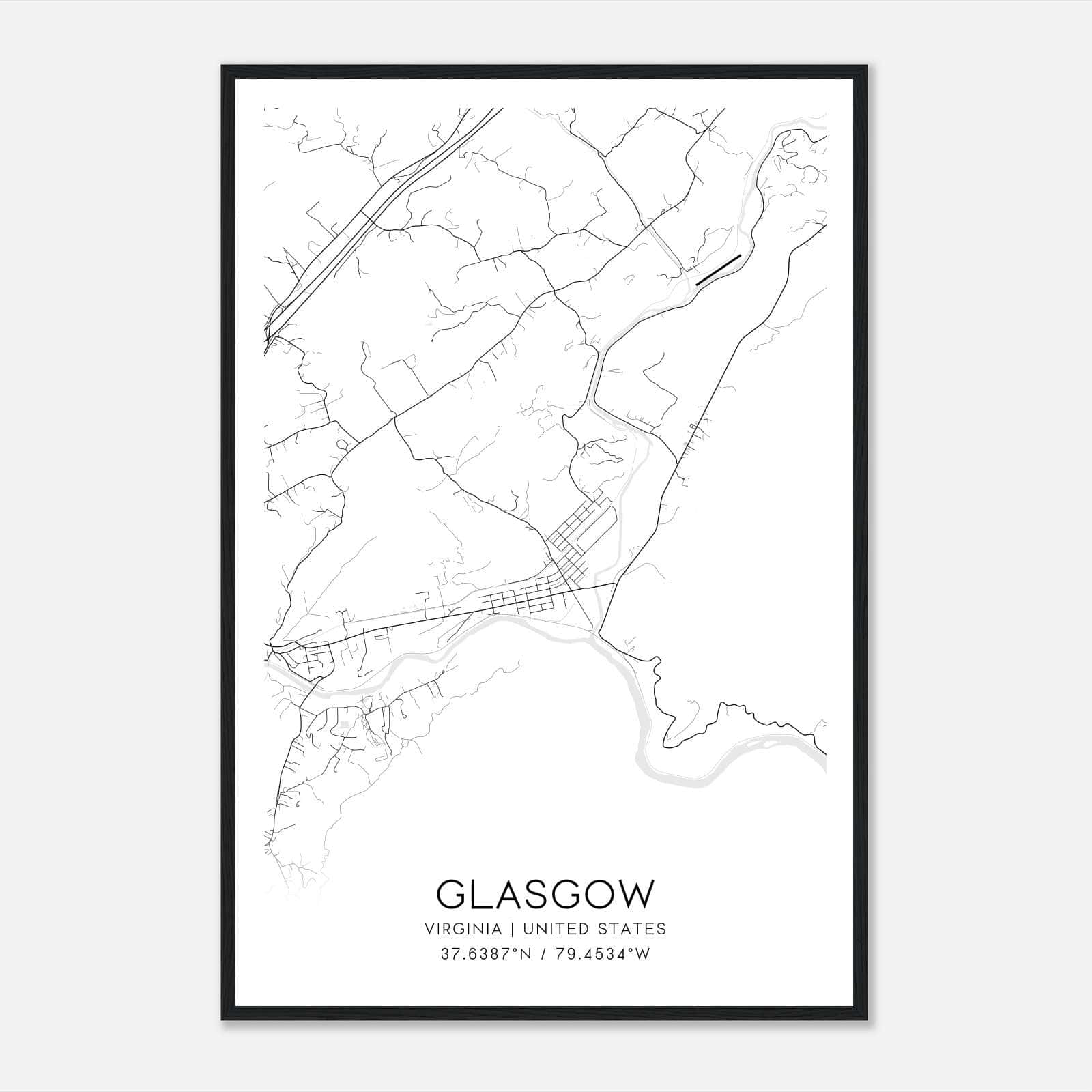 Glasgow Virginia Map Poster, Modern Home Decor Wall Art Print Glasgow Virginia Map Poster, Modern Home Decor Wall Art Print