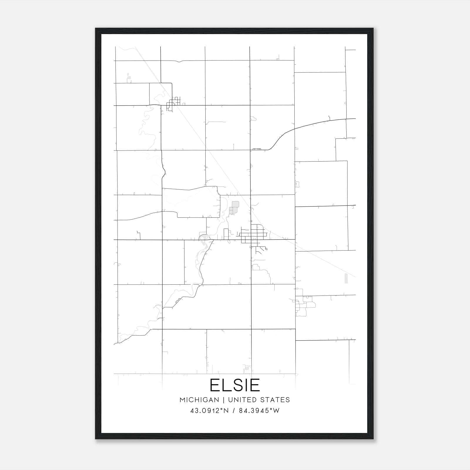 Elsie Michigan Map Poster, Modern Home Decor Wall Art Print Elsie Michigan Map Poster, Modern Home Decor Wall Art Print