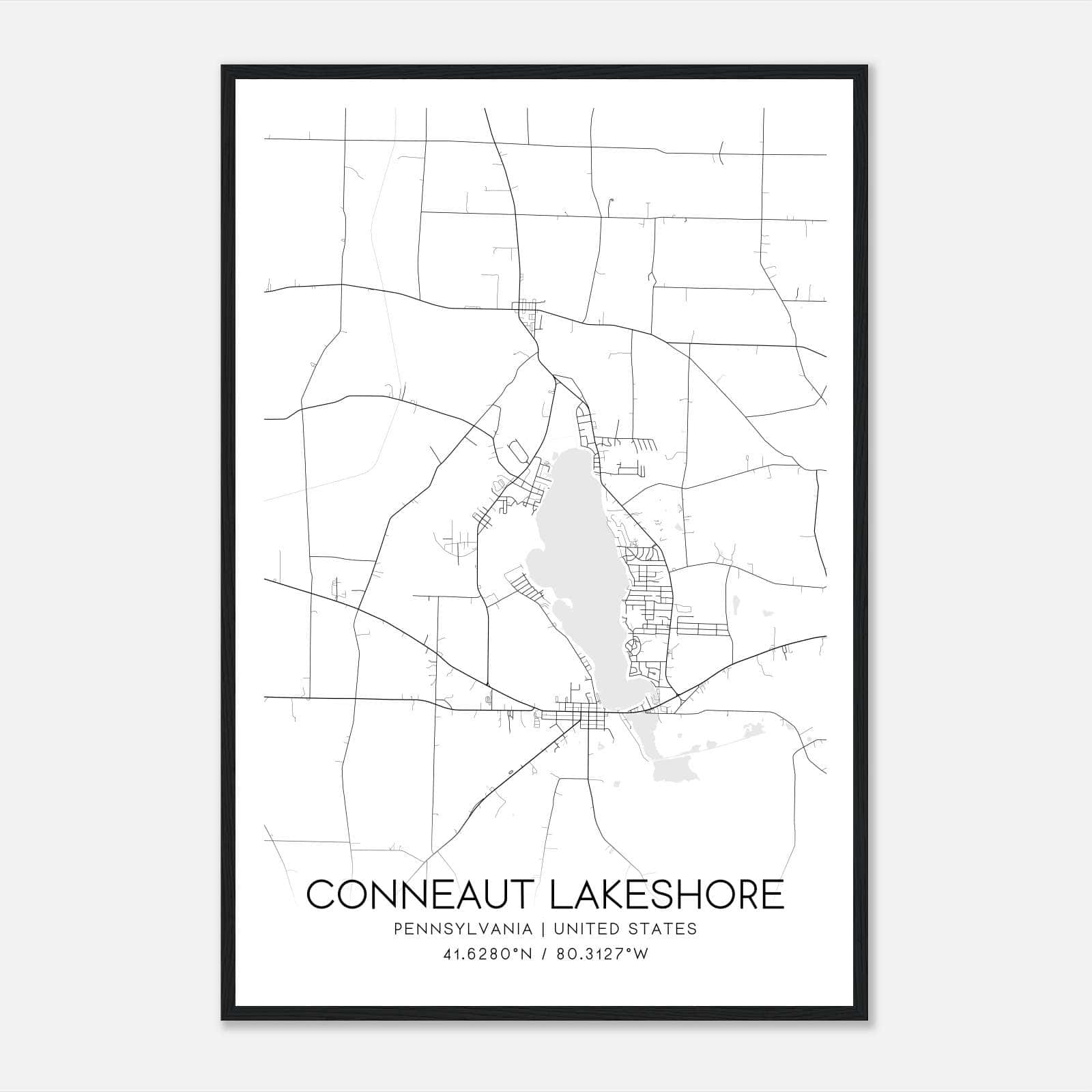 Conneaut Lakeshore Pennsylvania Map Poster, Modern Home Decor Wall Art Print Conneaut Lakeshore Pennsylvania Map Poster, Modern Home Decor Wall Art Print