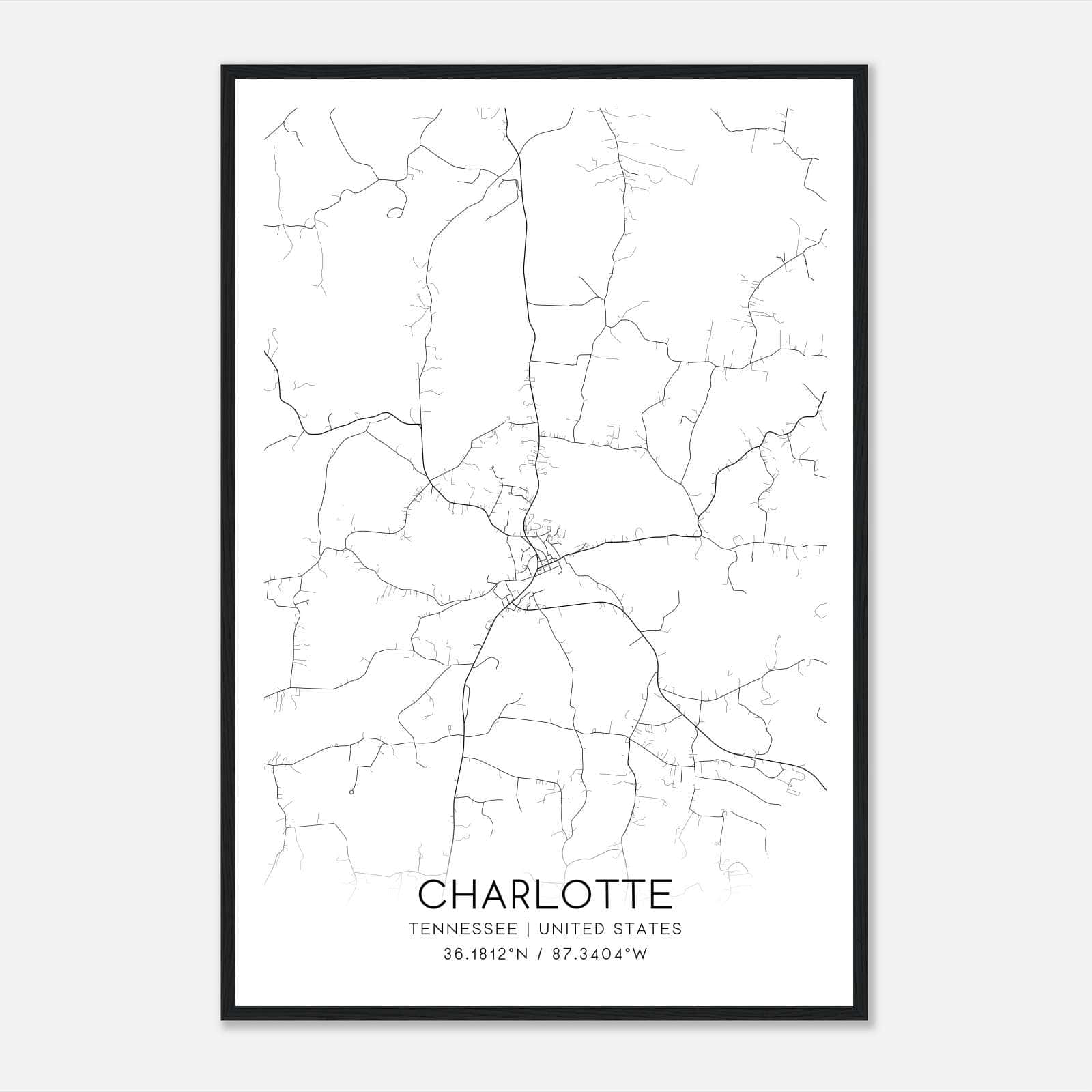 Charlotte Tennessee Map Poster, Modern Home Decor Wall Art Print Charlotte Tennessee Map Poster, Modern Home Decor Wall Art Print