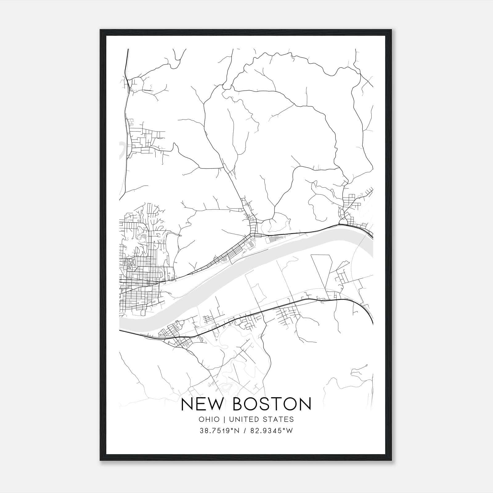 New Boston Ohio Map Poster, Modern Home Decor Wall Art Print New Boston Ohio Map Poster, Modern Home Decor Wall Art Print