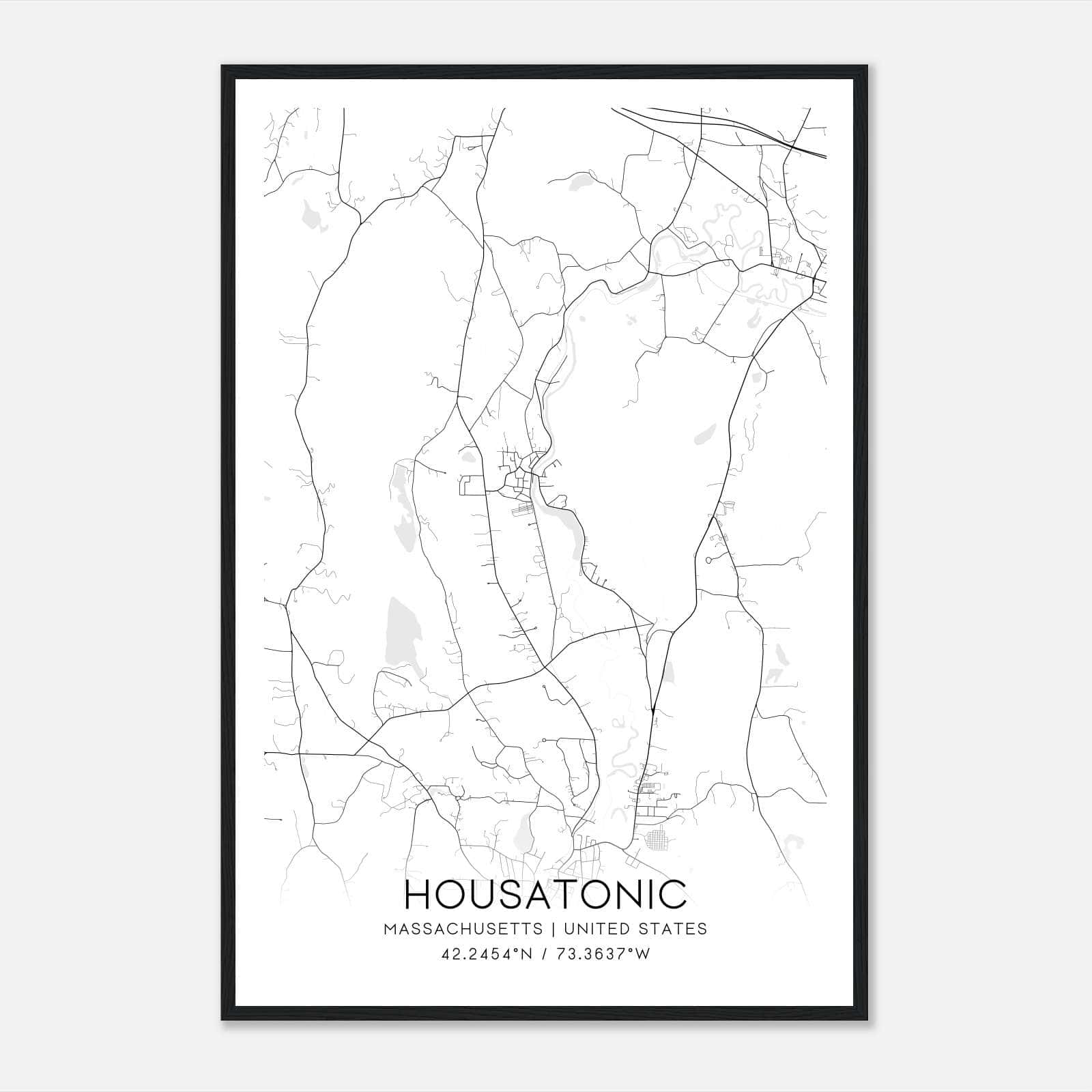 Housatonic Massachusetts Map Poster, Modern Home Decor Wall Art Print
