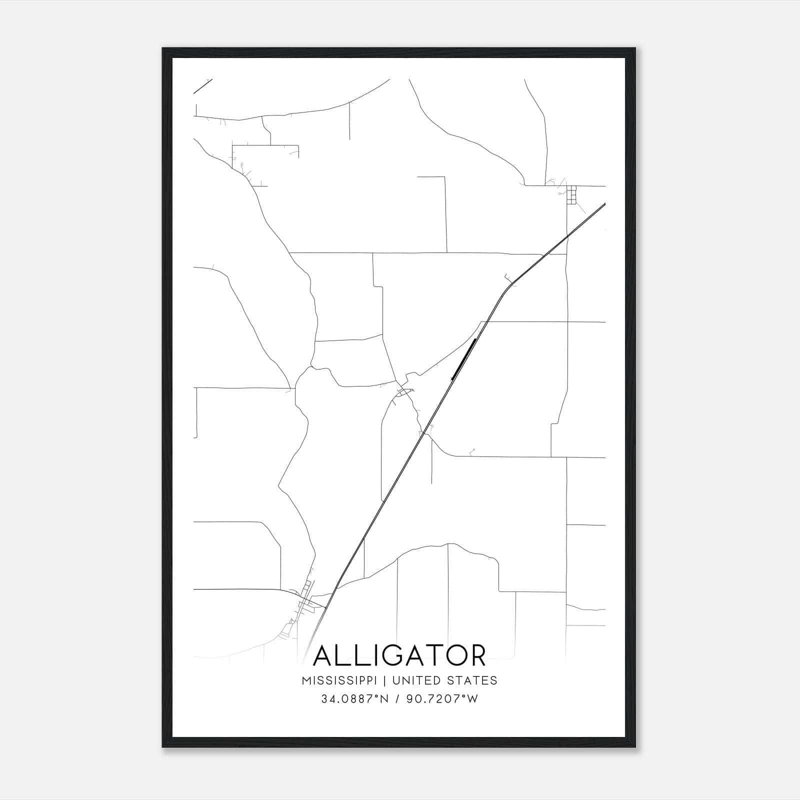 Alligator Mississippi Map Poster, Modern Home Decor Wall Art Print Alligator Mississippi Map Poster, Modern Home Decor Wall Art Print