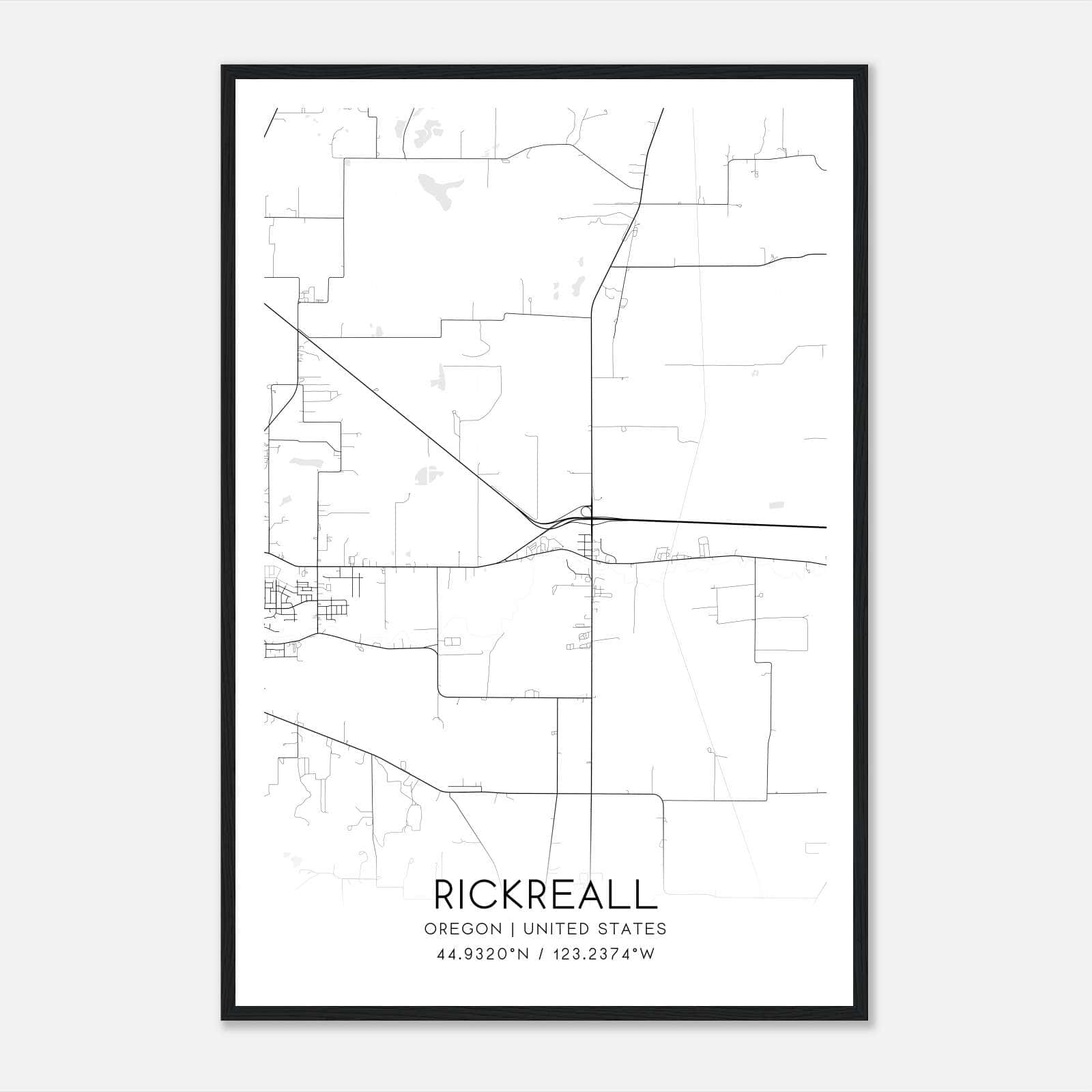Rickreall Oregon Map Poster, Modern Home Decor Wall Art Print Rickreall Oregon Map Poster, Modern Home Decor Wall Art Print
