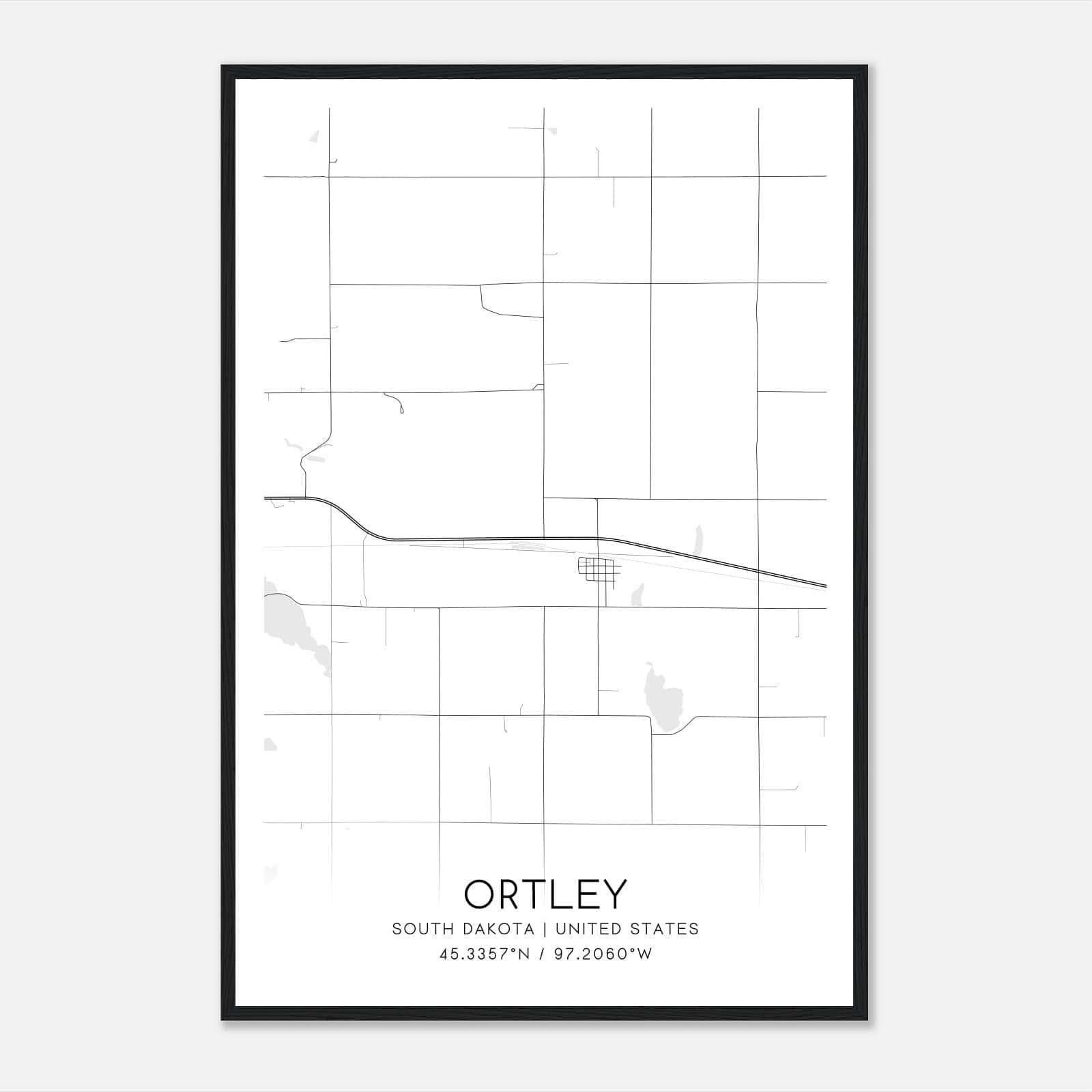 Ortley South Dakota Map Poster, Modern Home Decor Wall Art Print Ortley South Dakota Map Poster, Modern Home Decor Wall Art Print