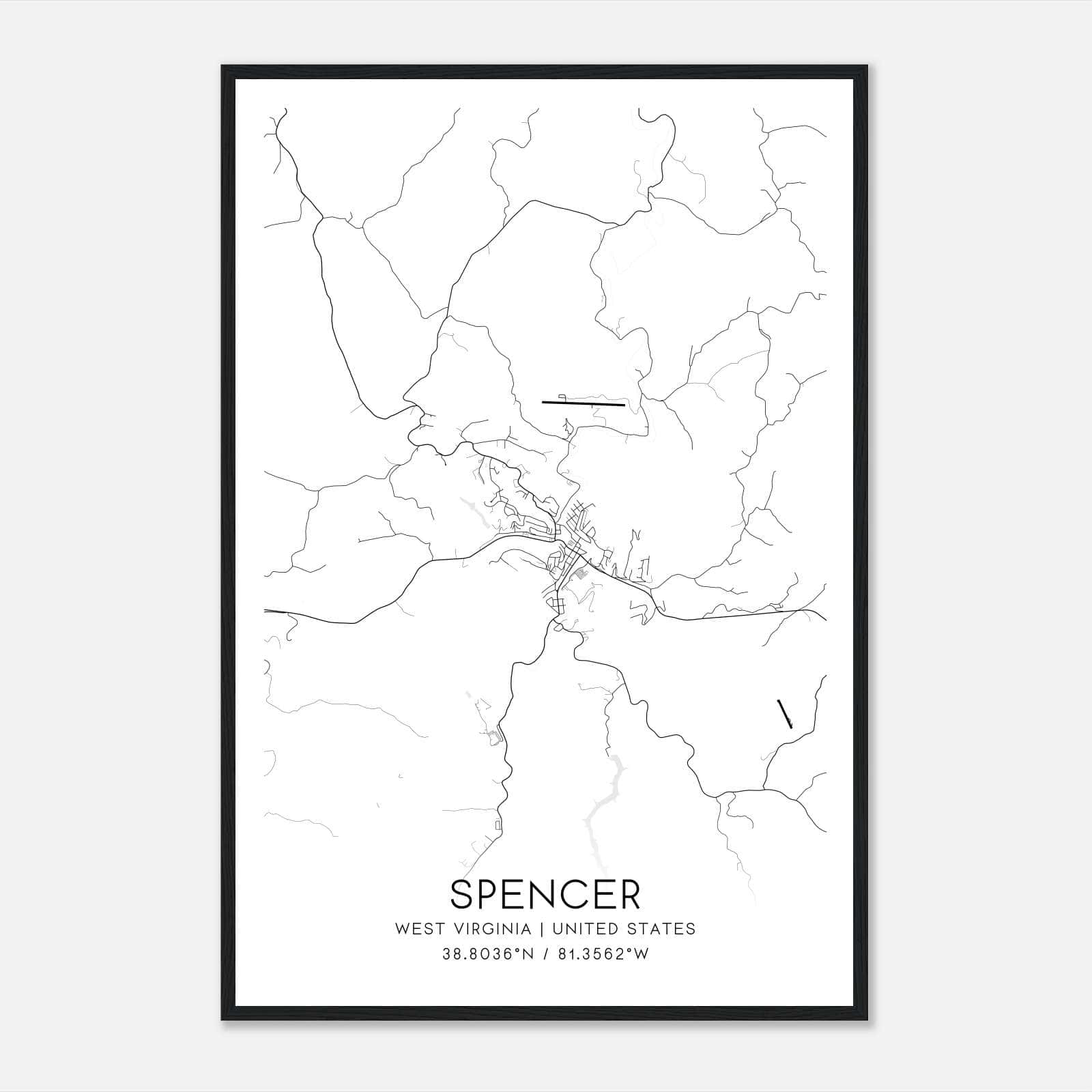 Spencer West Virginia Map Poster, Modern Home Decor Wall Art Print Spencer West Virginia Map Poster, Modern Home Decor Wall Art Print