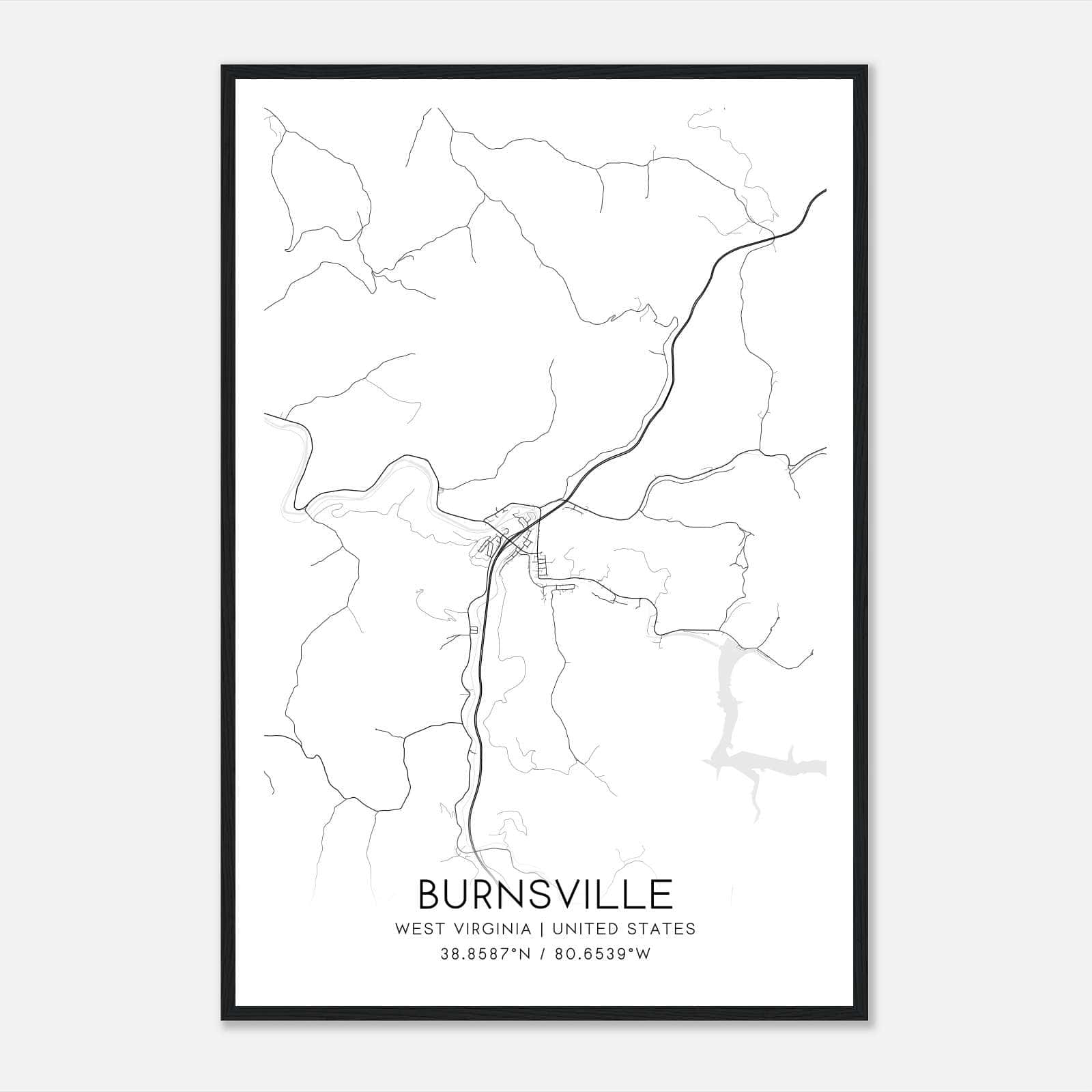 Burnsville West Virginia Map Poster, Modern Home Decor Wall Art Print Burnsville West Virginia Map Poster, Modern Home Decor Wall Art Print