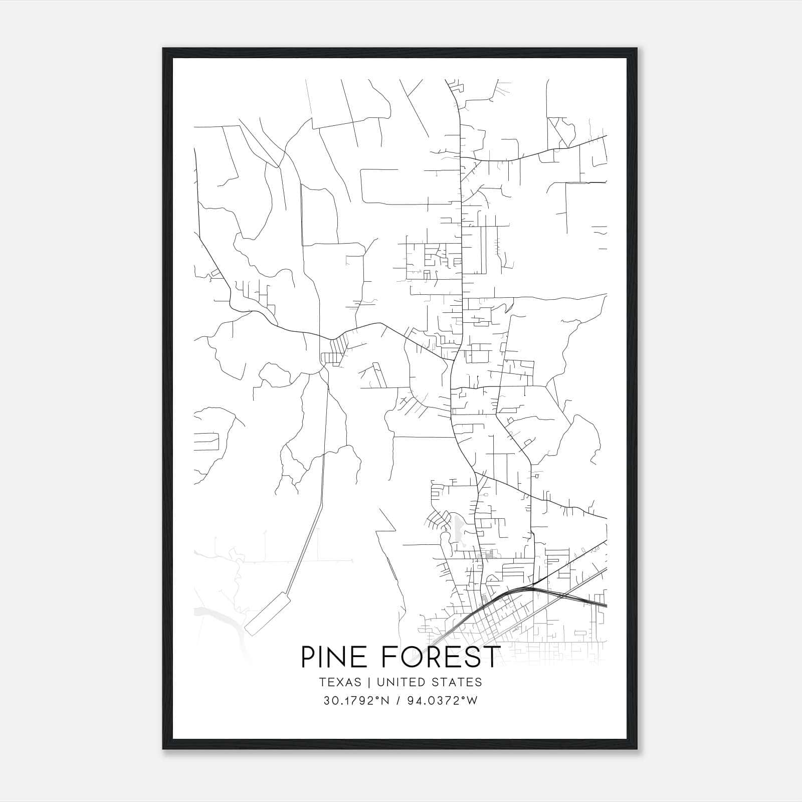Pine Forest Texas Map Poster, Modern Home Decor Wall Art Print Pine Forest Texas Map Poster, Modern Home Decor Wall Art Print