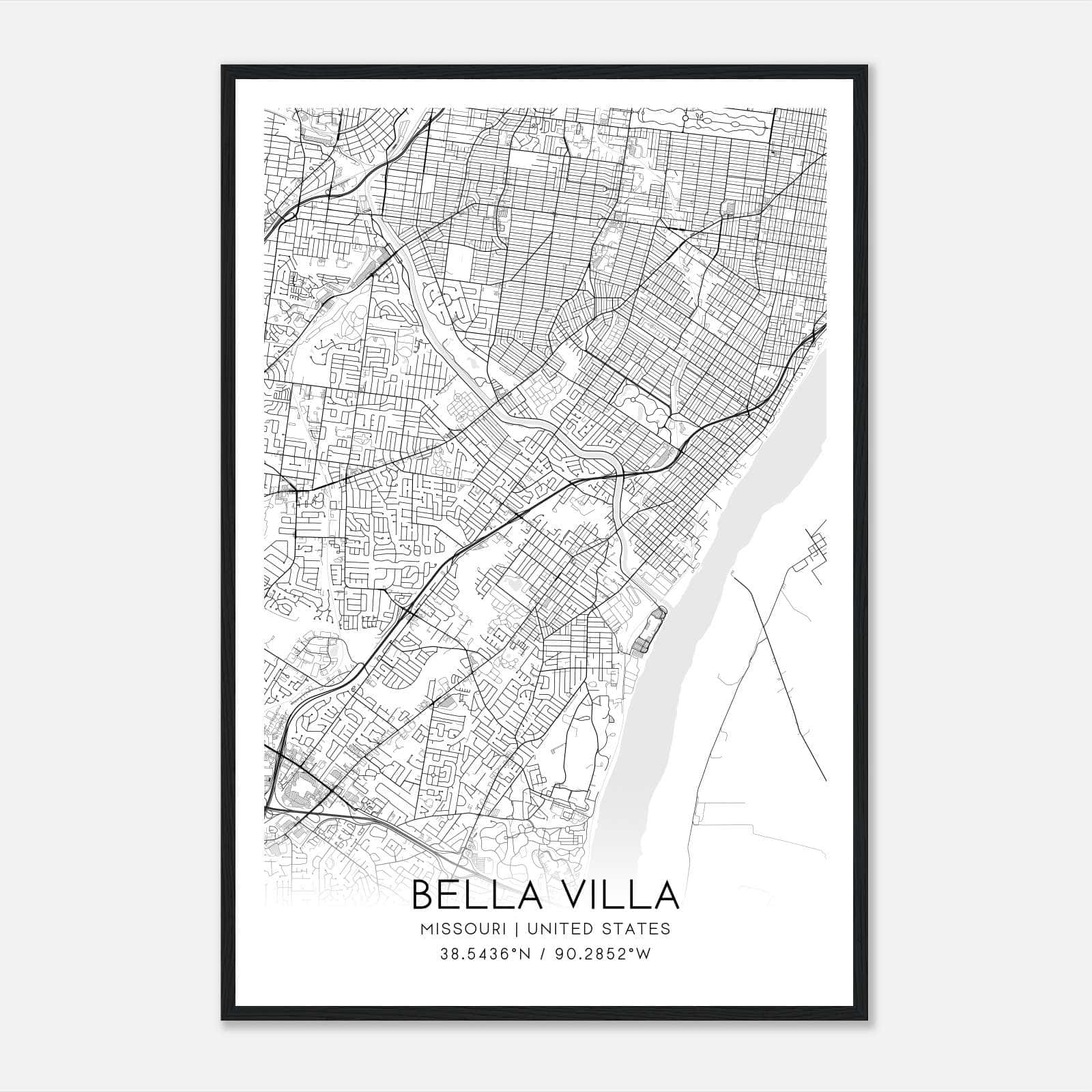 Bella Villa Missouri Map Poster, Modern Home Decor Wall Art Print Bella Villa Missouri Map Poster, Modern Home Decor Wall Art Print