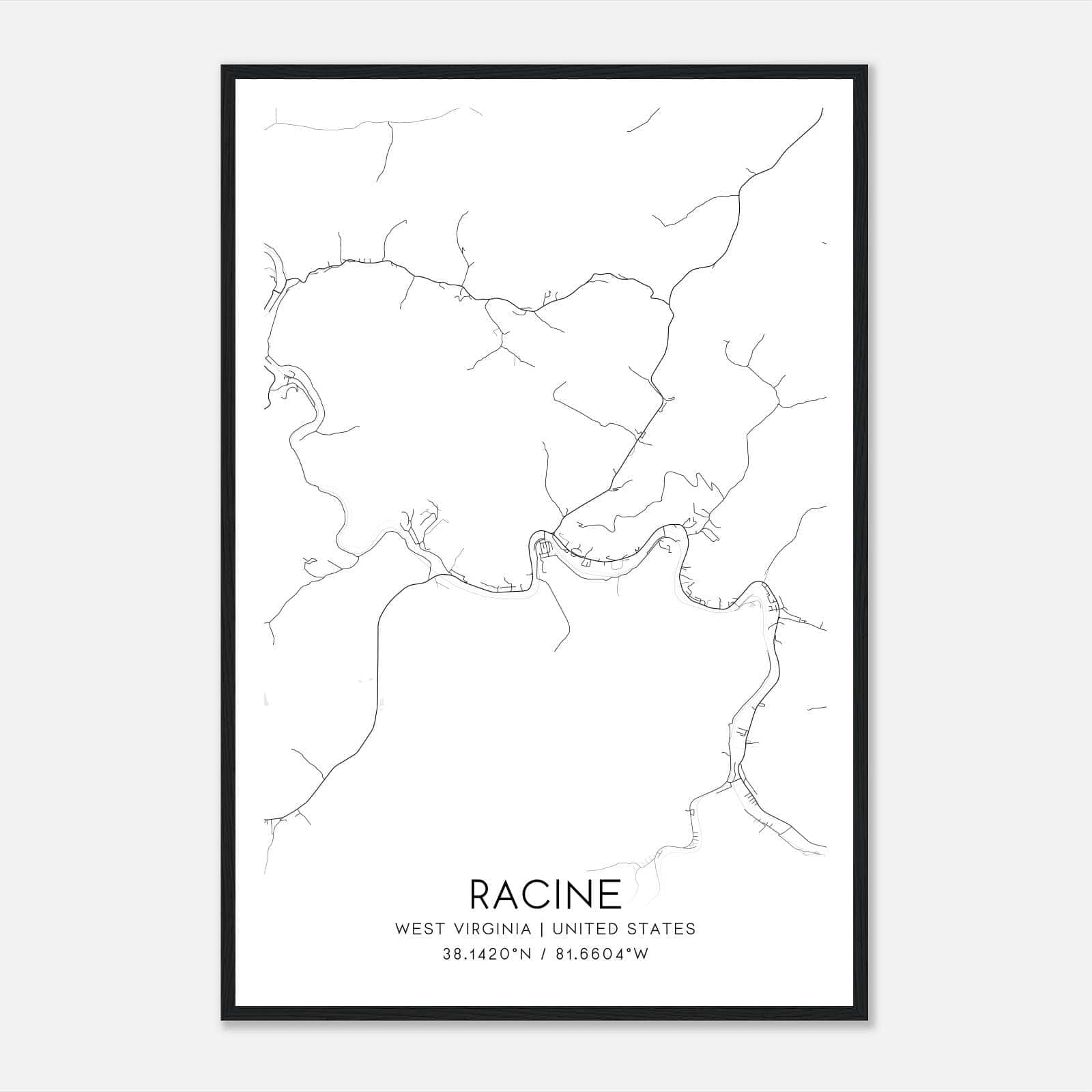Racine West Virginia Map Poster, Modern Home Decor Wall Art Print Racine West Virginia Map Poster, Modern Home Decor Wall Art Print