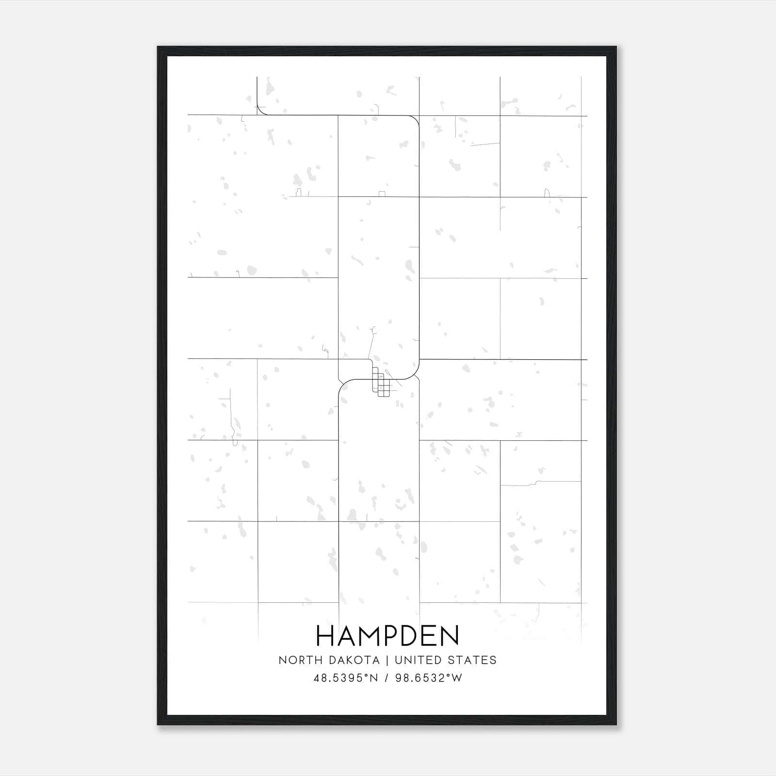 Hampden North Dakota Map Poster, Modern Home Decor Wall Art Print Hampden North Dakota Map Poster, Modern Home Decor Wall Art Print