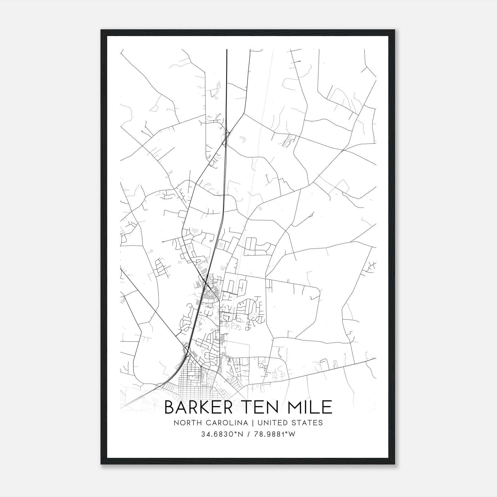 Barker Ten Mile North Carolina Map Poster, Modern Home Decor Wall Art Print Barker Ten Mile North Carolina Map Poster, Modern Home Decor Wall Art Print